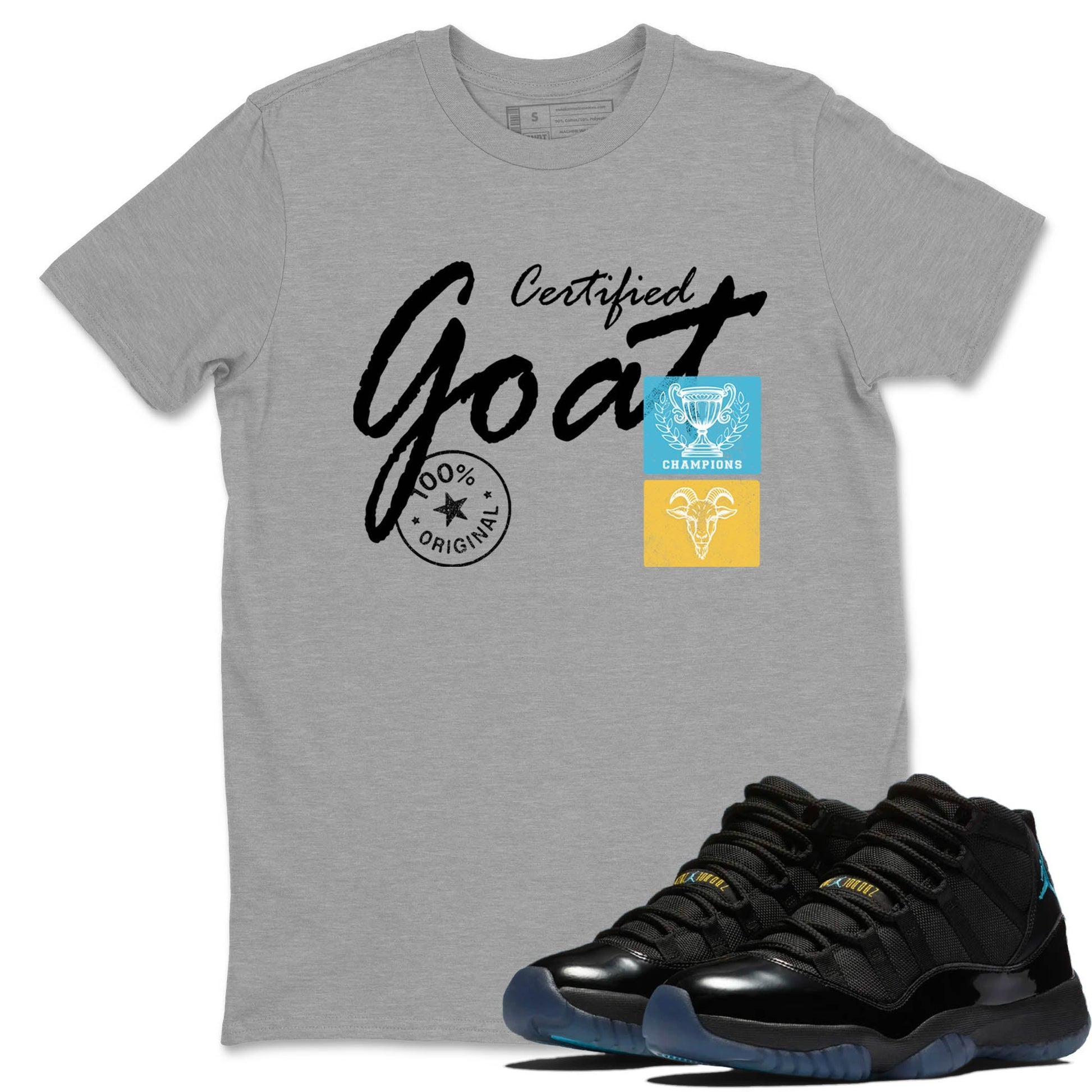 Sneaker Threads – Sneaker Tees To Match Air Jordan 11 Retro Gamma – Certified Goat Graphic Tee Heather Grey 1. Perfect for Jordan releases 2025 colorways.