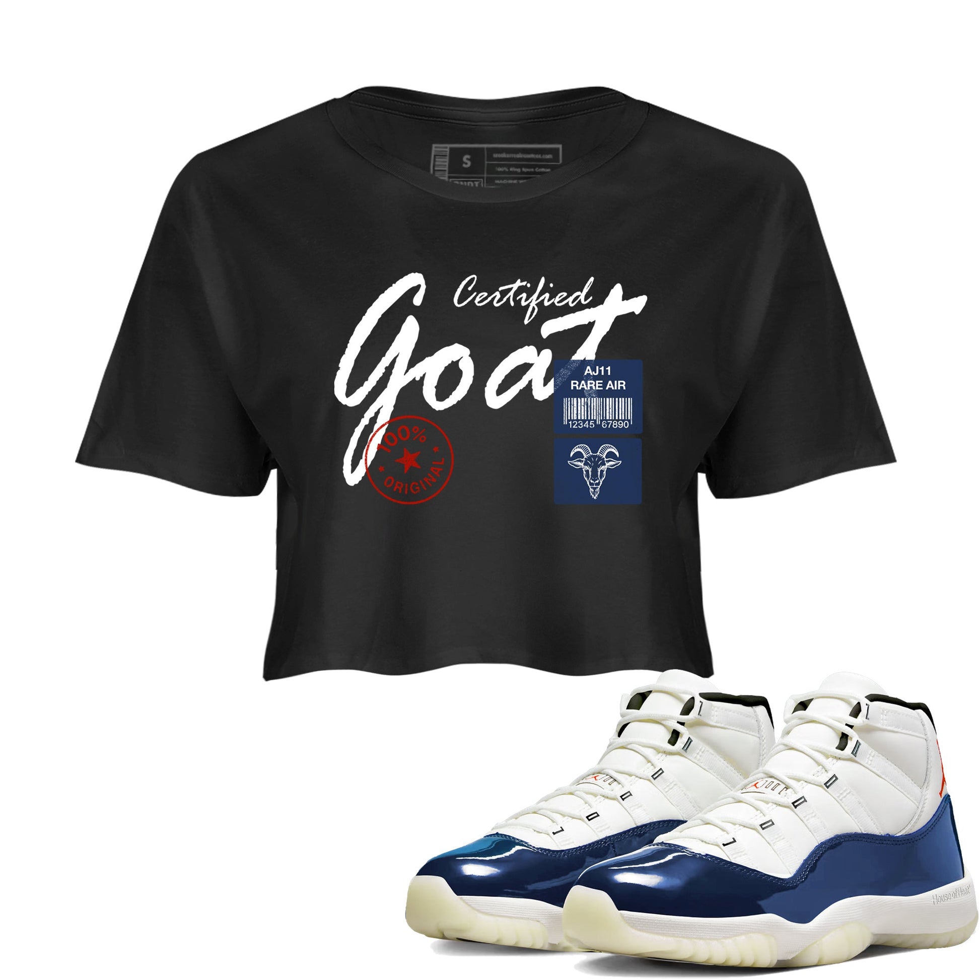 Sneaker match tees – Sneaker Tees To Match Air Jordan 11 Rare Air Shoes – Certified Goat Crop T-Shirt Black 1
