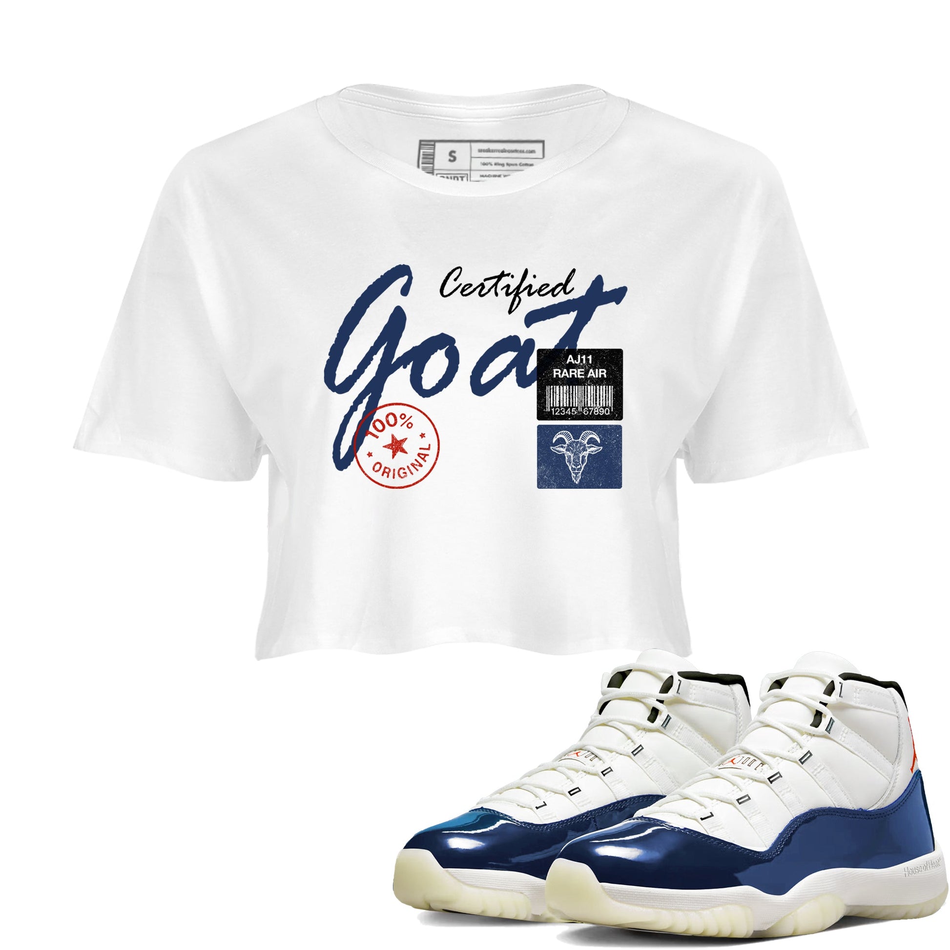 Sneaker match tees – Sneaker Tees To Match Air Jordan 11 Rare Air Shoes – Certified Goat Crop T-Shirt White 1