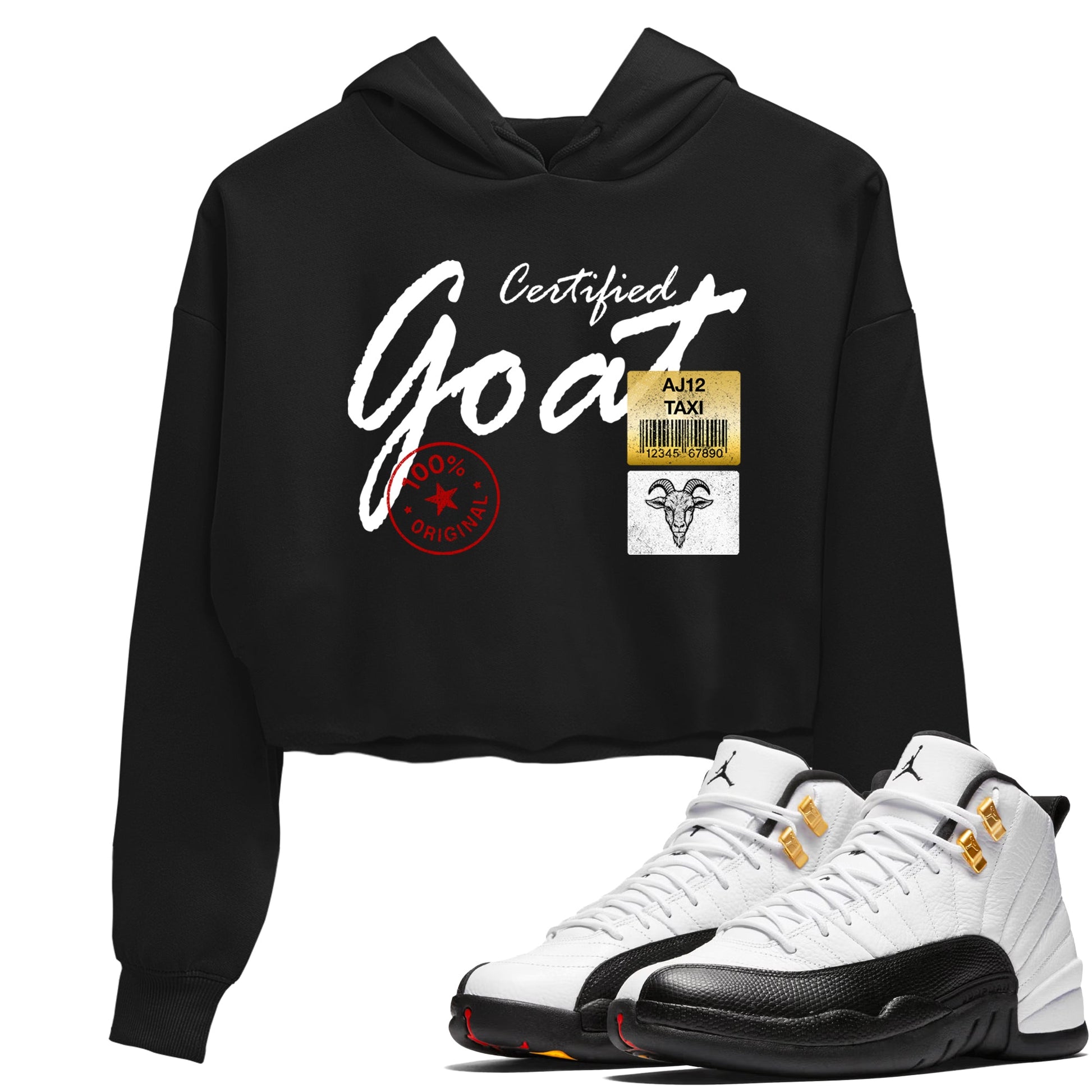 Sneaker match tees – Sneaker Tees To Match Air Jordan 12 Taxi Shoes – Certified Goat Crop T-Shirt Black 1