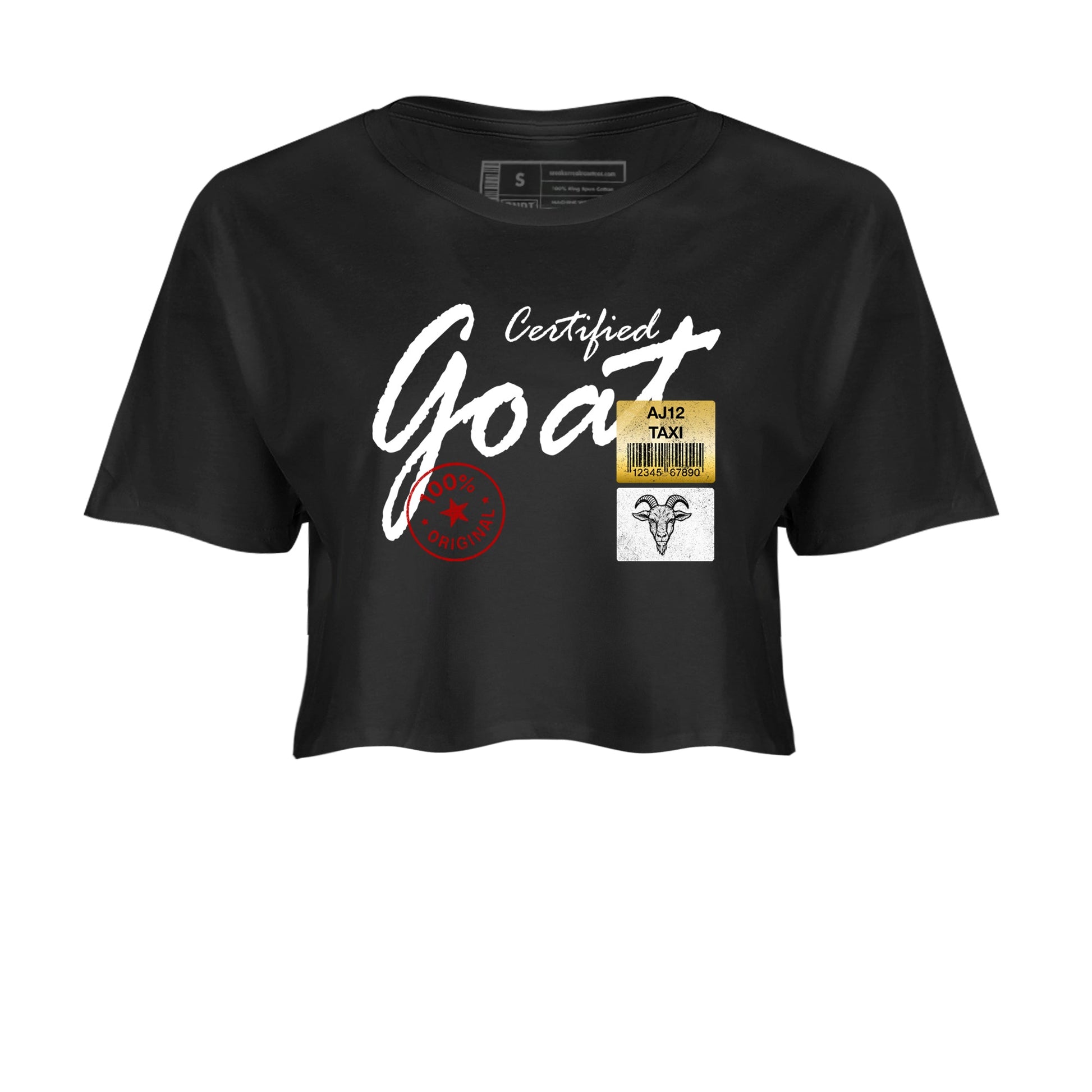 Sneaker match tees – Sneaker Tees To Match Air Jordan 12 Taxi Shoes – Certified Goat Crop T-Shirt Black 2