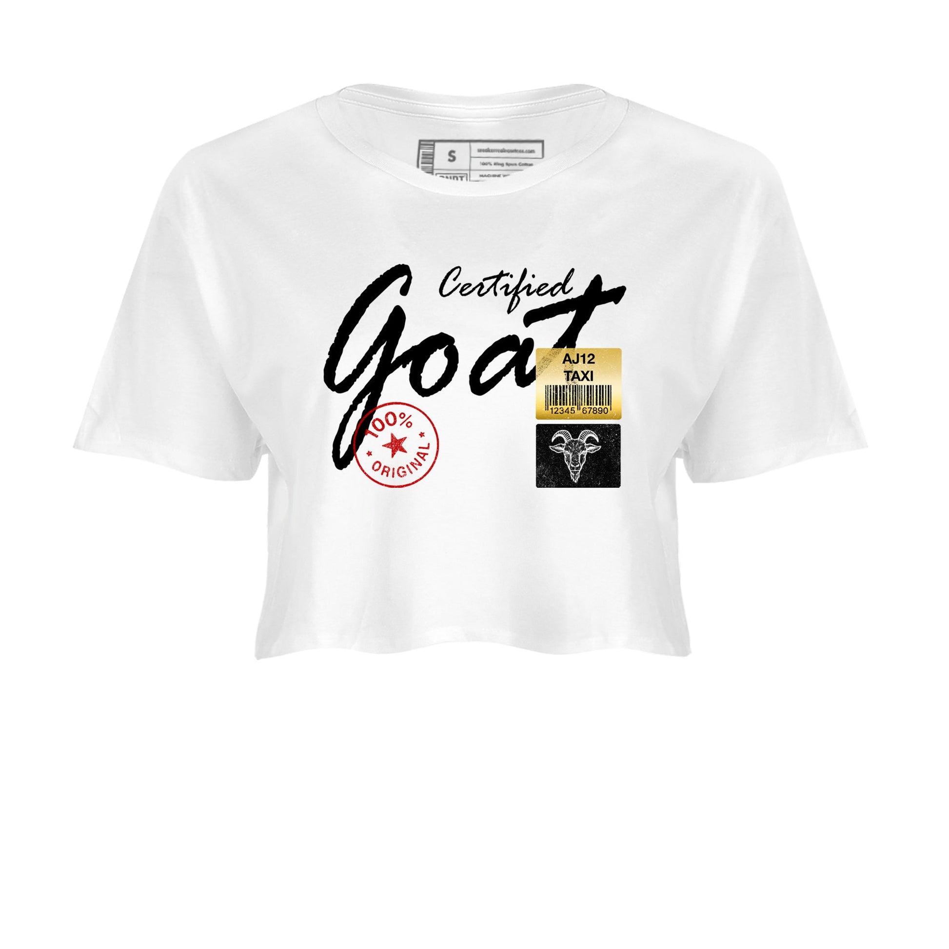 Sneaker match tees – Sneaker Tees To Match Air Jordan 12 Taxi Shoes – Certified Goat Crop T-Shirt White 2