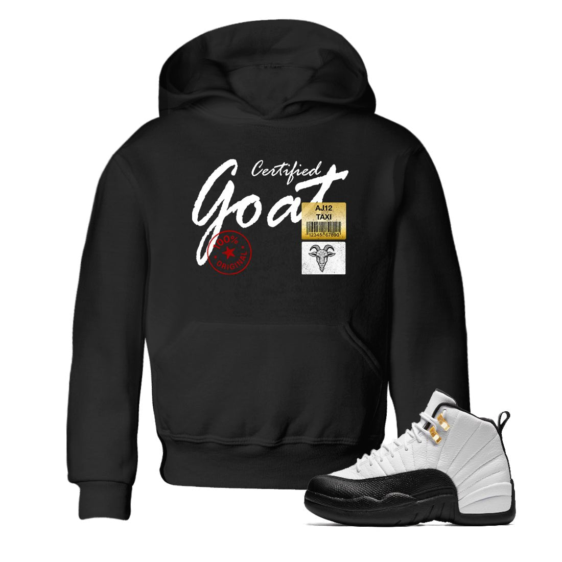 Sneaker match tees – Sneaker Tees To Match Air Jordan 12 Taxi Shoes – Certified Goat Kids T-Shirt Black 1