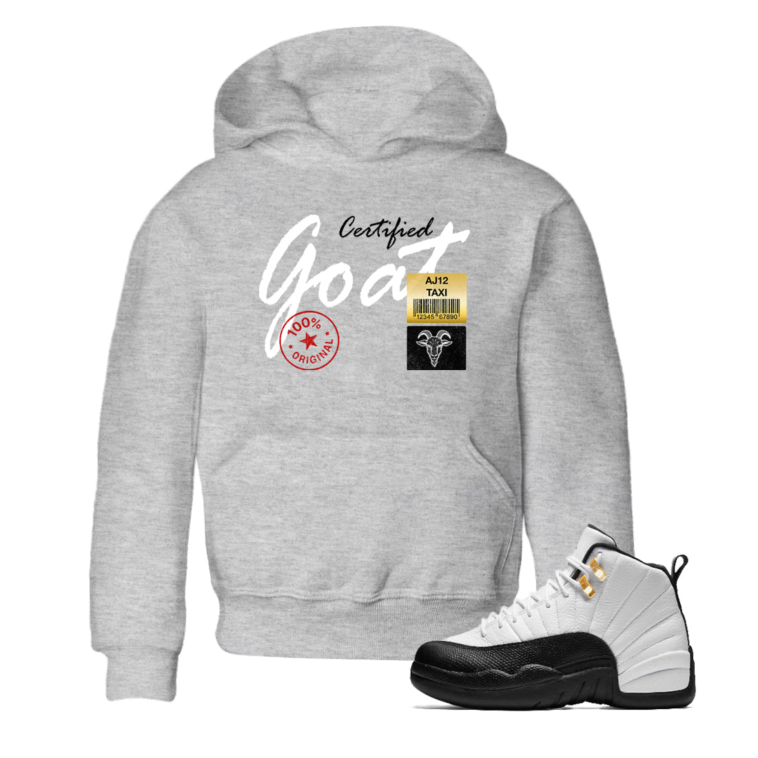 Sneaker match tees – Sneaker Tees To Match Air Jordan 12 Taxi Shoes – Certified Goat Kids T-Shirt Heather Grey 1