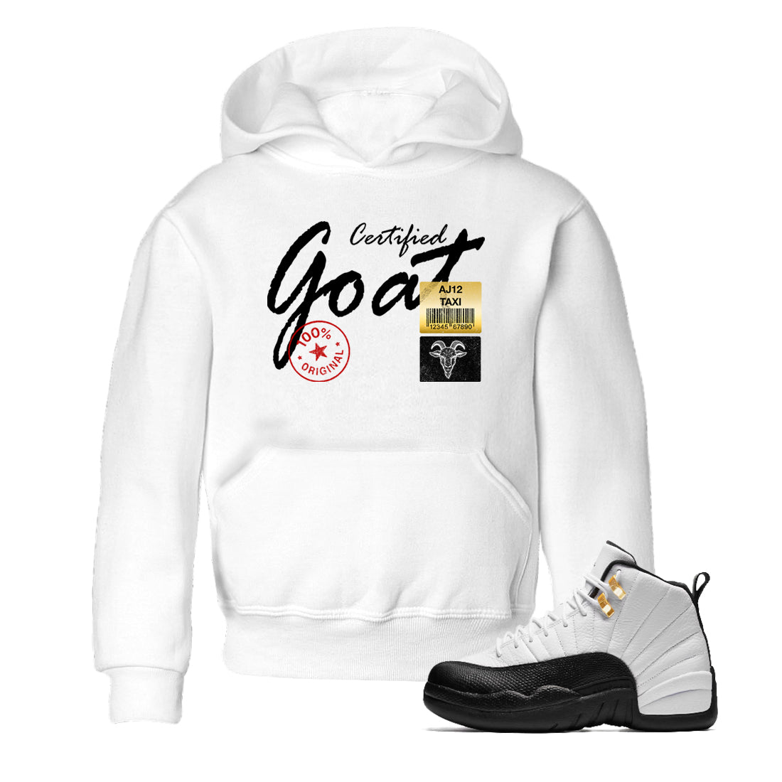 Sneaker match tees – Sneaker Tees To Match Air Jordan 12 Taxi Shoes – Certified Goat Kids T-Shirt White 1