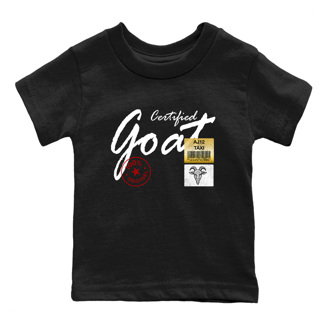 Sneaker match tees – Sneaker Tees To Match Air Jordan 12 Taxi Shoes – Certified Goat Kids T-Shirt Black 2