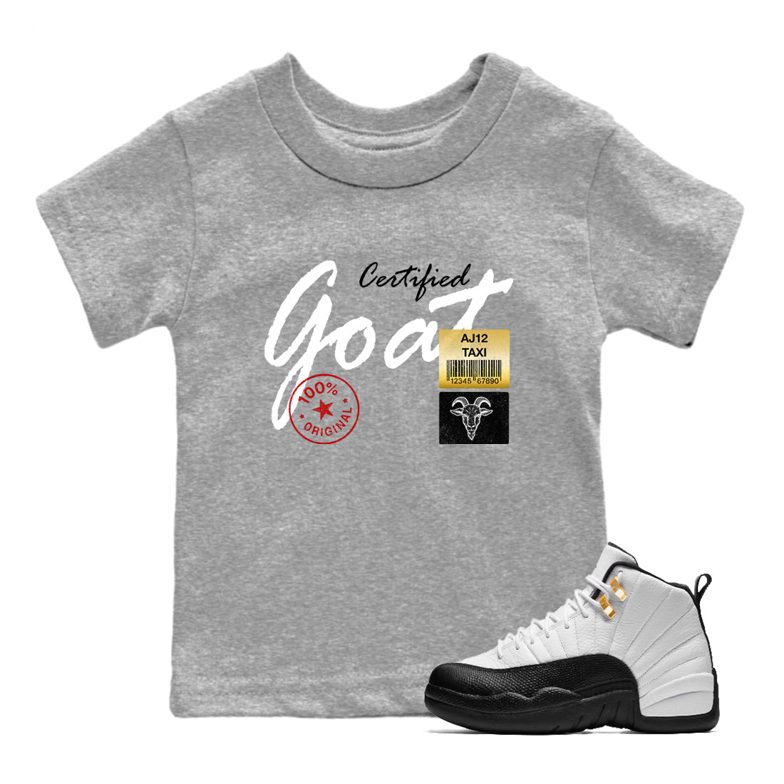 Sneaker match tees – Sneaker Tees To Match Air Jordan 12 Taxi Shoes – Certified Goat Kids T-Shirt Heather Grey 1