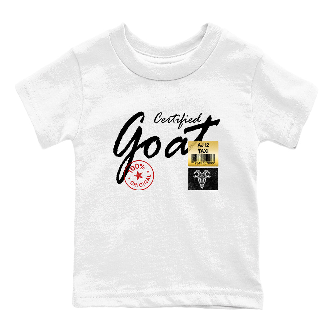 Sneaker match tees – Sneaker Tees To Match Air Jordan 12 Taxi Shoes – Certified Goat Kids T-Shirt White 2