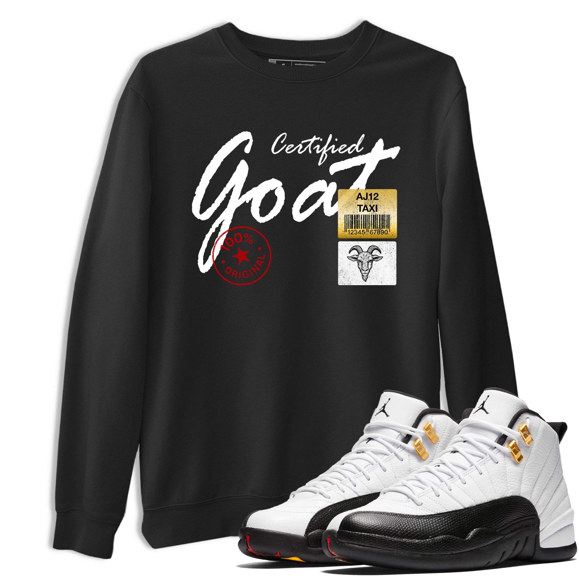 Sneaker match tees – Sneaker Tees To Match Air Jordan 12 Taxi Shoes – Certified Goat Tee Black 1