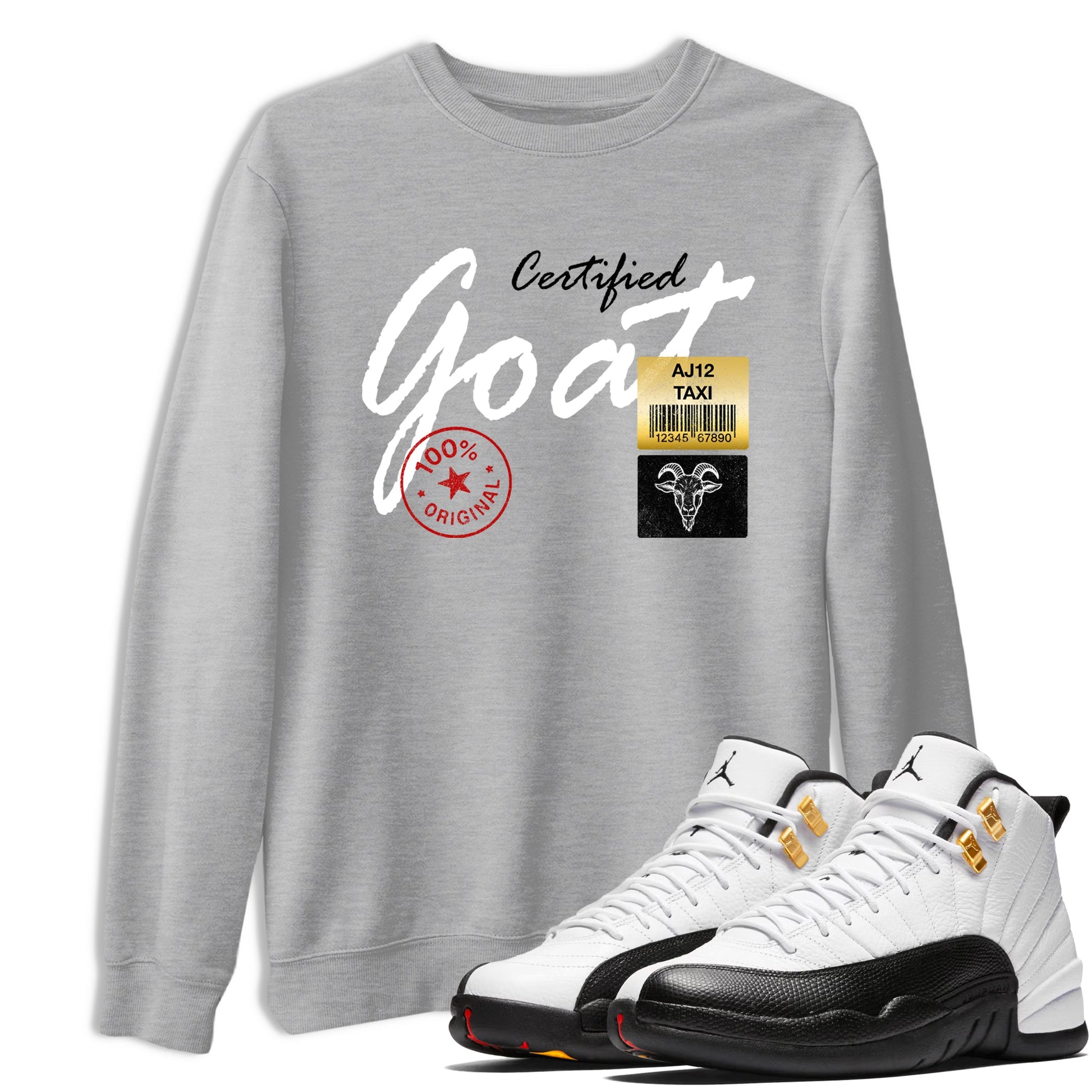 Sneaker match tees – Sneaker Tees To Match Air Jordan 12 Taxi Shoes – Certified Goat Tee Heather Grey 1