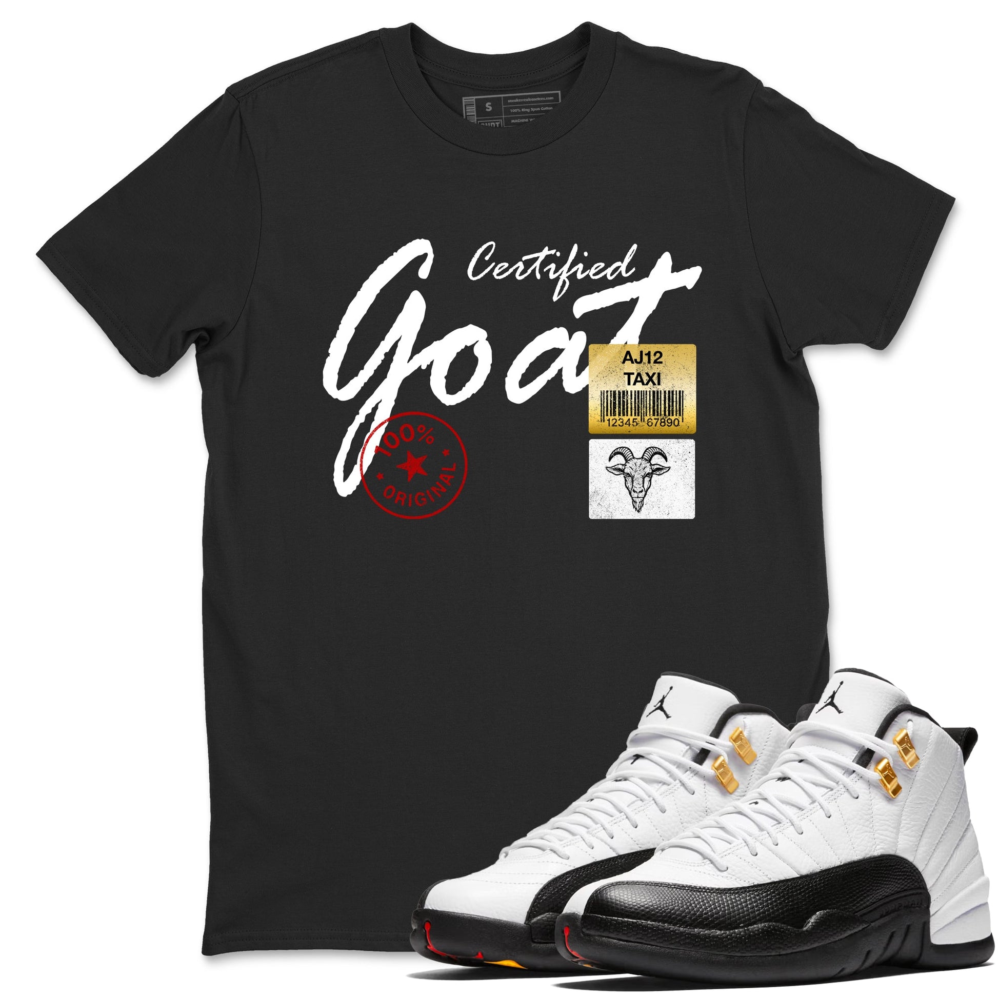 Sneaker match tees – Sneaker Tees To Match Air Jordan 12 Taxi Shoes – Certified Goat Tee Black 1