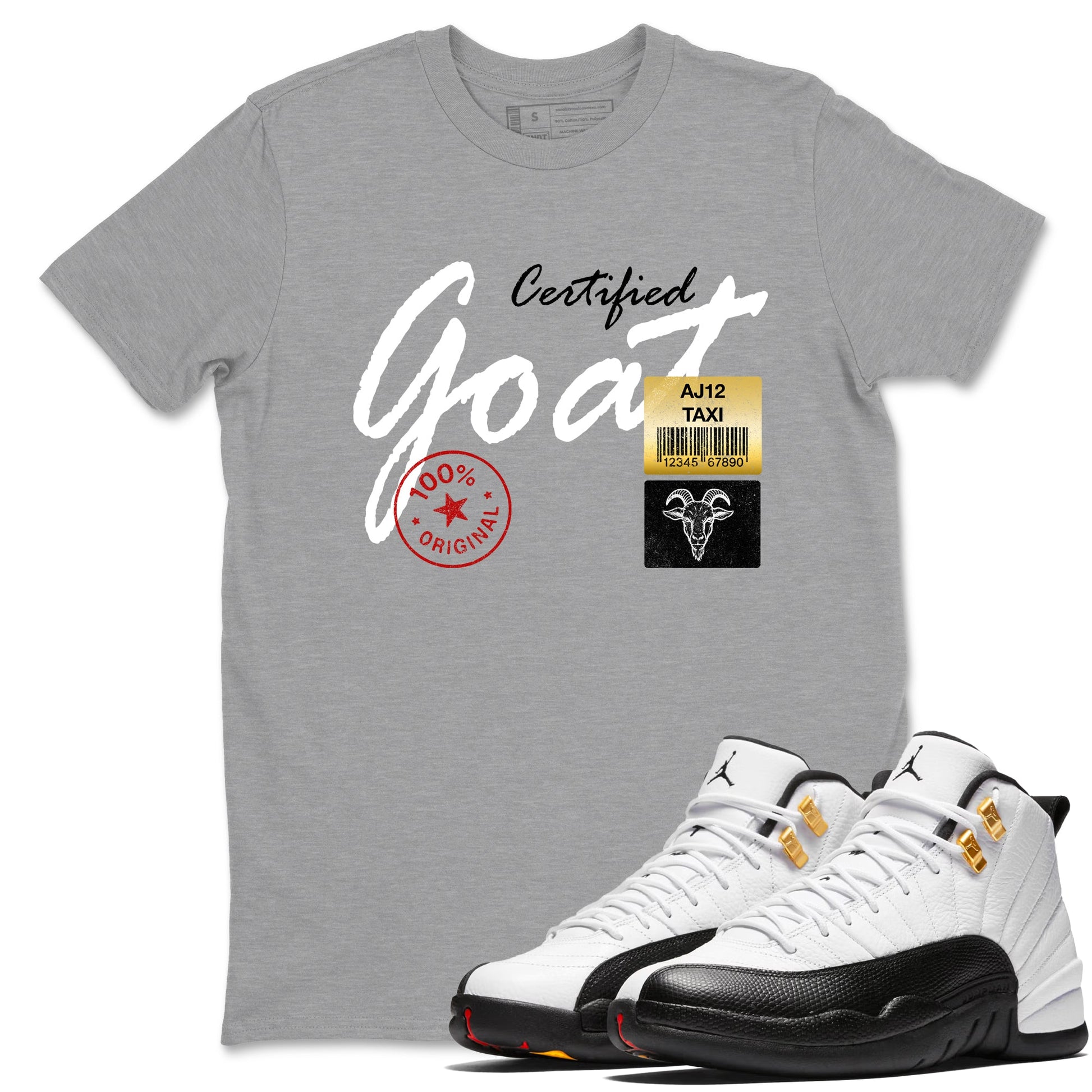 Sneaker match tees – Sneaker Tees To Match Air Jordan 12 Taxi Shoes – Certified Goat Tee Heather Grey 1
