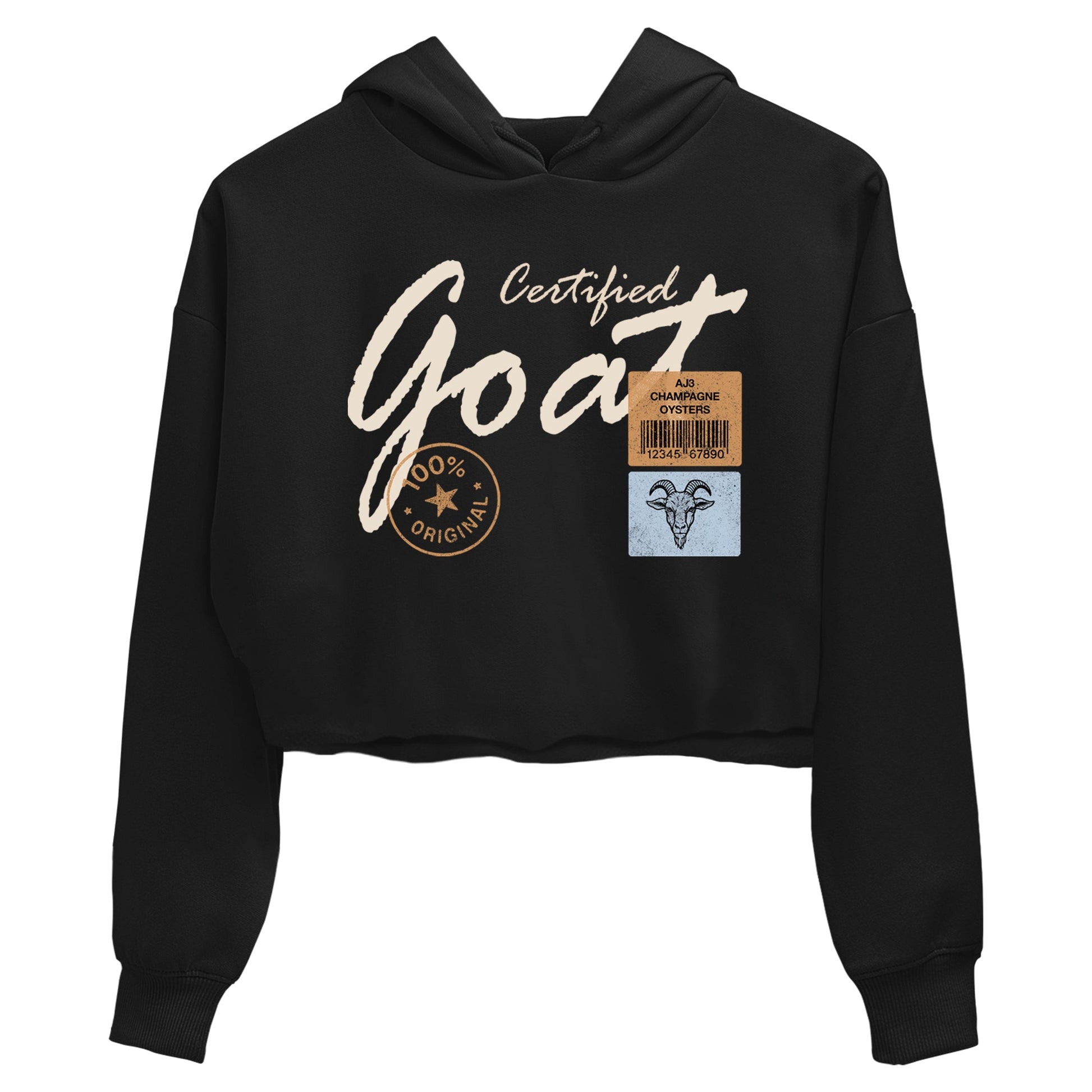 Sneaker match tees – Sneaker Tees To Match Air Jordan 3 Champagne and Oysters Shoes – Certified Goat Crop T-Shirt Black 2