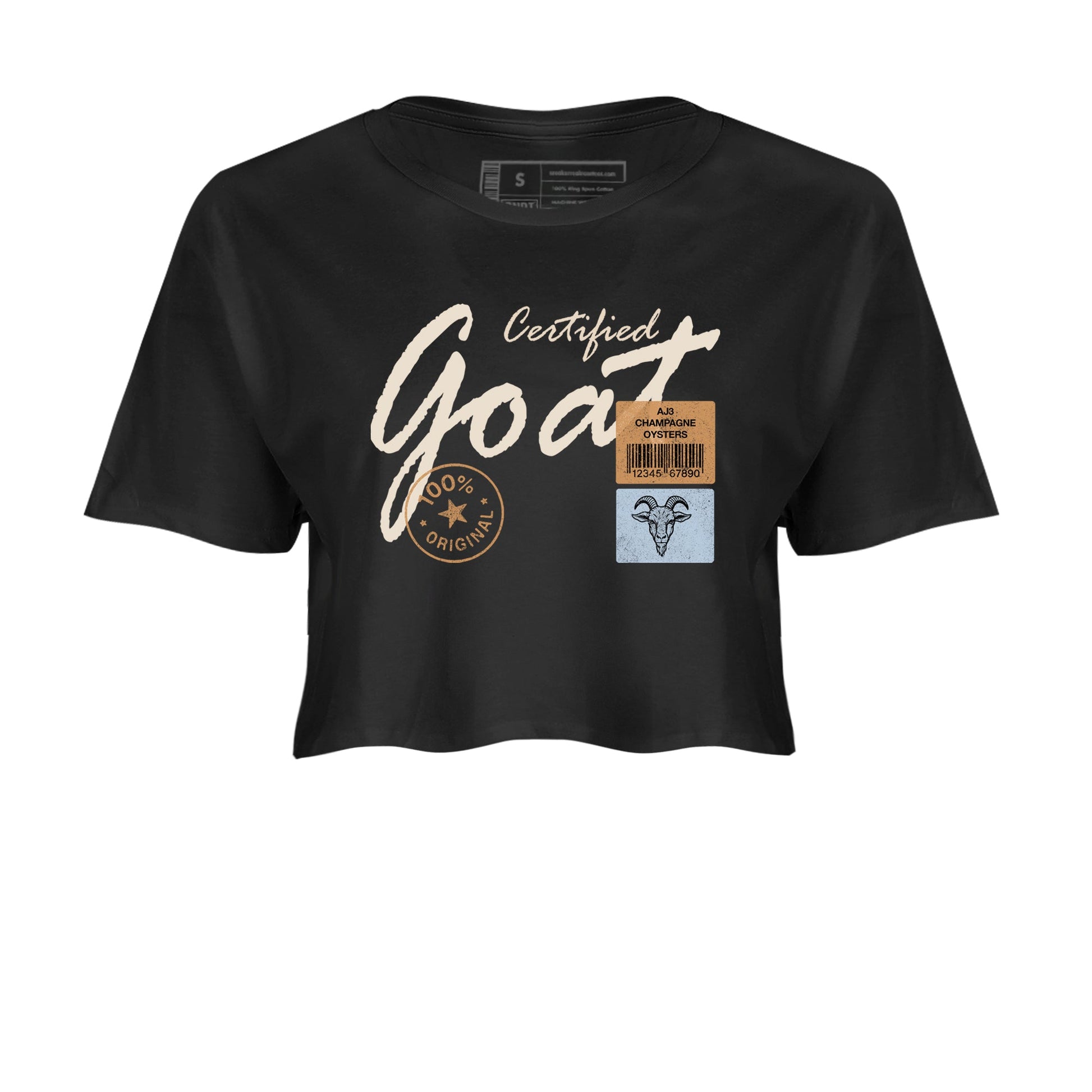 Sneaker match tees – Sneaker Tees To Match Air Jordan 3 Champagne and Oysters Shoes – Certified Goat Crop T-Shirt Black 2