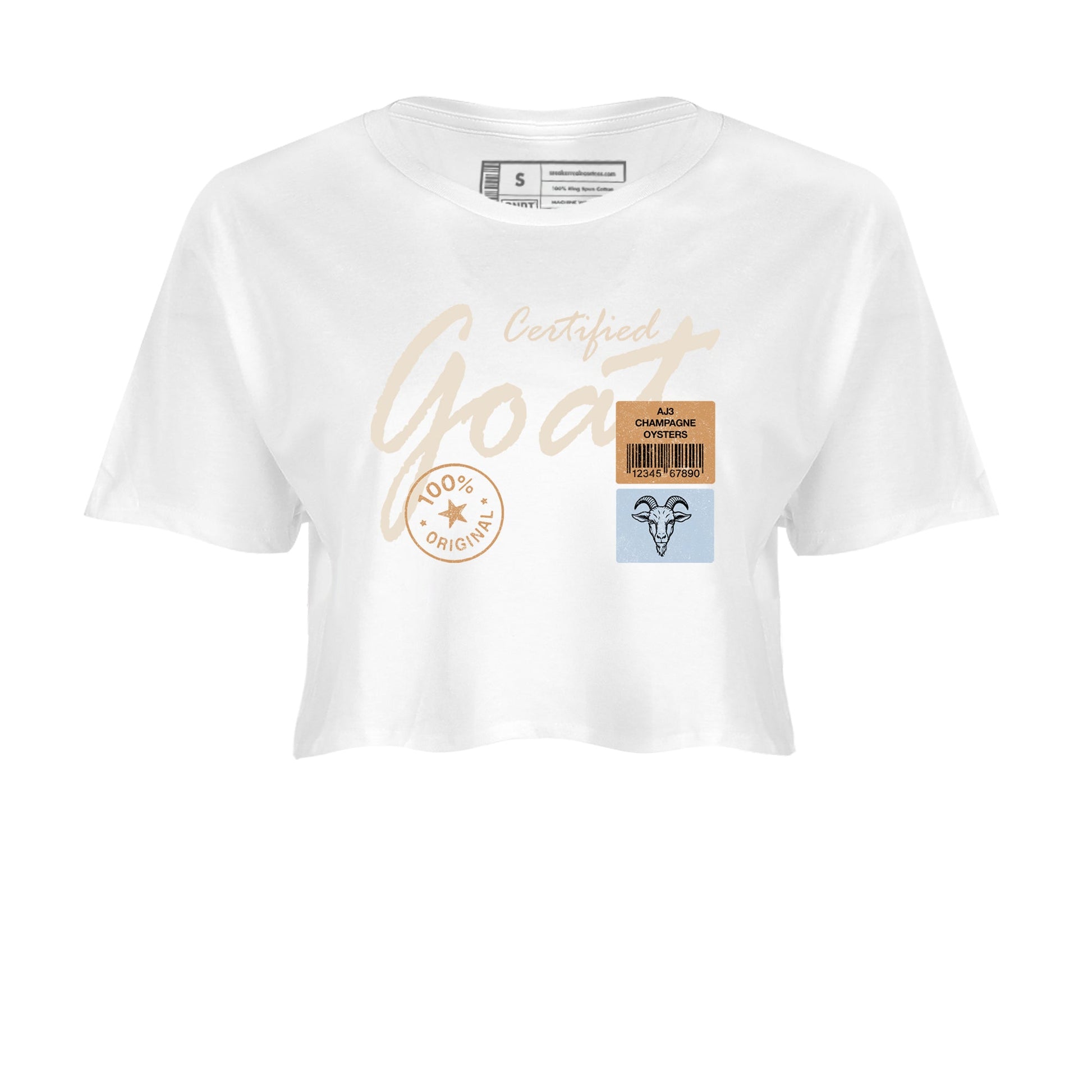 Sneaker match tees – Sneaker Tees To Match Air Jordan 3 Champagne and Oysters Shoes – Certified Goat Crop T-Shirt White 2