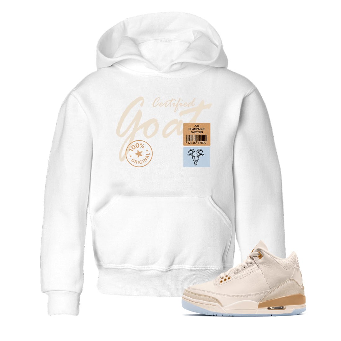 Sneaker match tees – Sneaker Tees To Match Air Jordan 3 Champagne and Oysters Shoes – Certified Goat Kids T-Shirt White 1