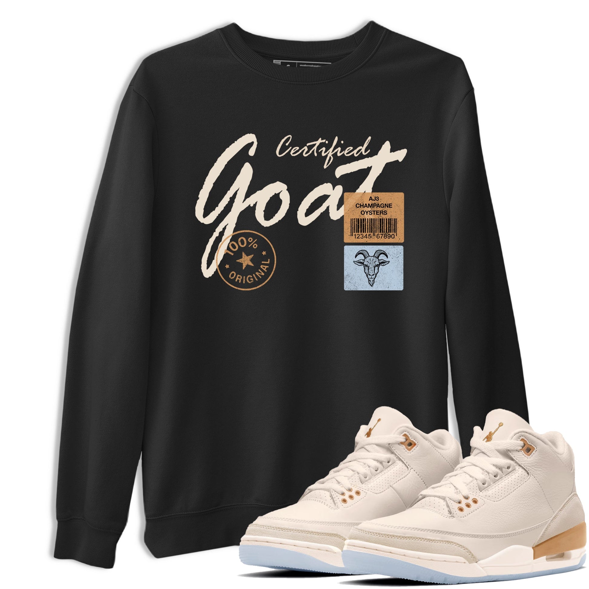 Sneaker match tees – Sneaker Tees To Match Air Jordan 3 Champagne and Oysters Shoes – Certified Goat Tee Black 1