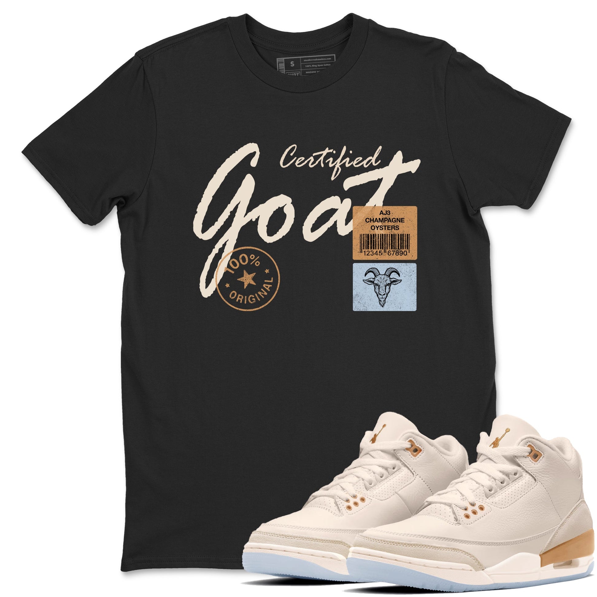 Sneaker match tees – Sneaker Tees To Match Air Jordan 3 Champagne and Oysters Shoes – Certified Goat Tee Black 1