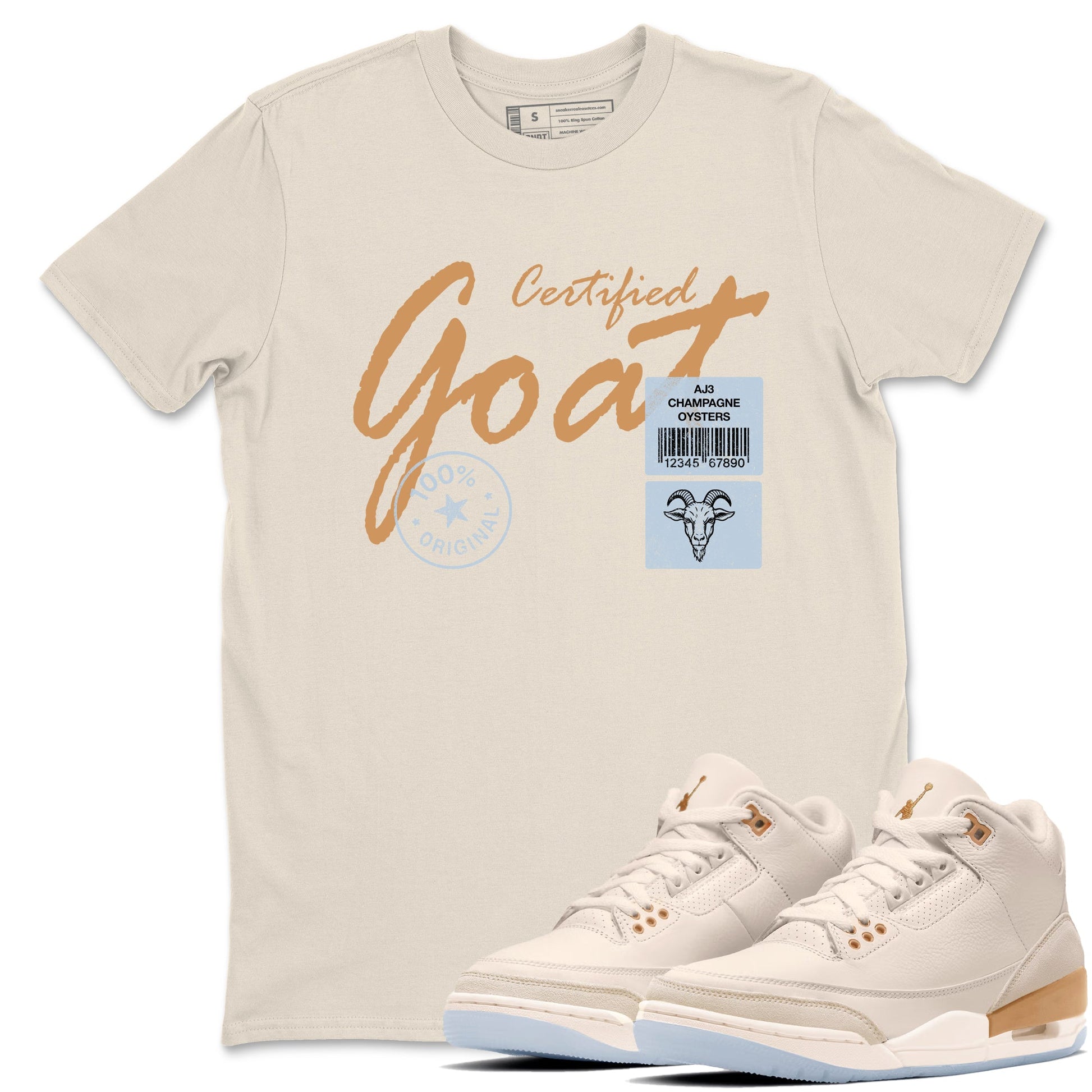 Sneaker match tees – Sneaker Tees To Match Air Jordan 3 Champagne and Oysters Shoes – Certified Goat Tee Natural 1