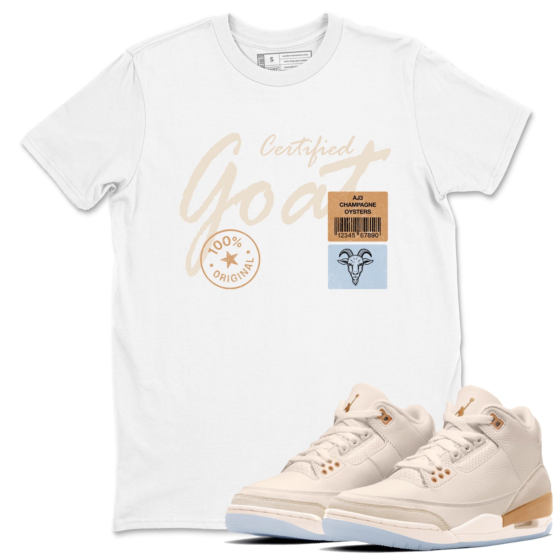 Sneaker match tees – Sneaker Tees To Match Air Jordan 3 Champagne and Oysters Shoes – Certified Goat Tee White 1