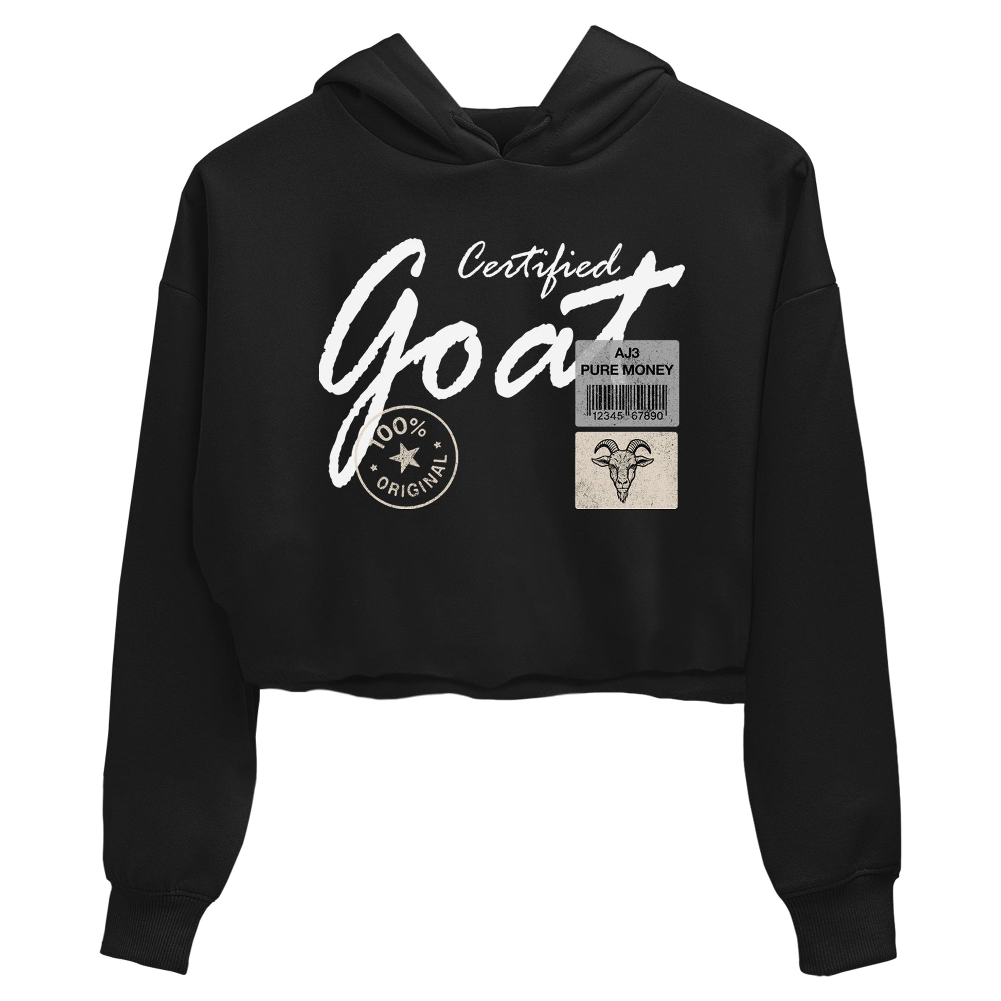 Certified Goat womens crop tee made to vibe with the Air Jordan 3 Pure Money sneakers — the perfect match in Black 2.