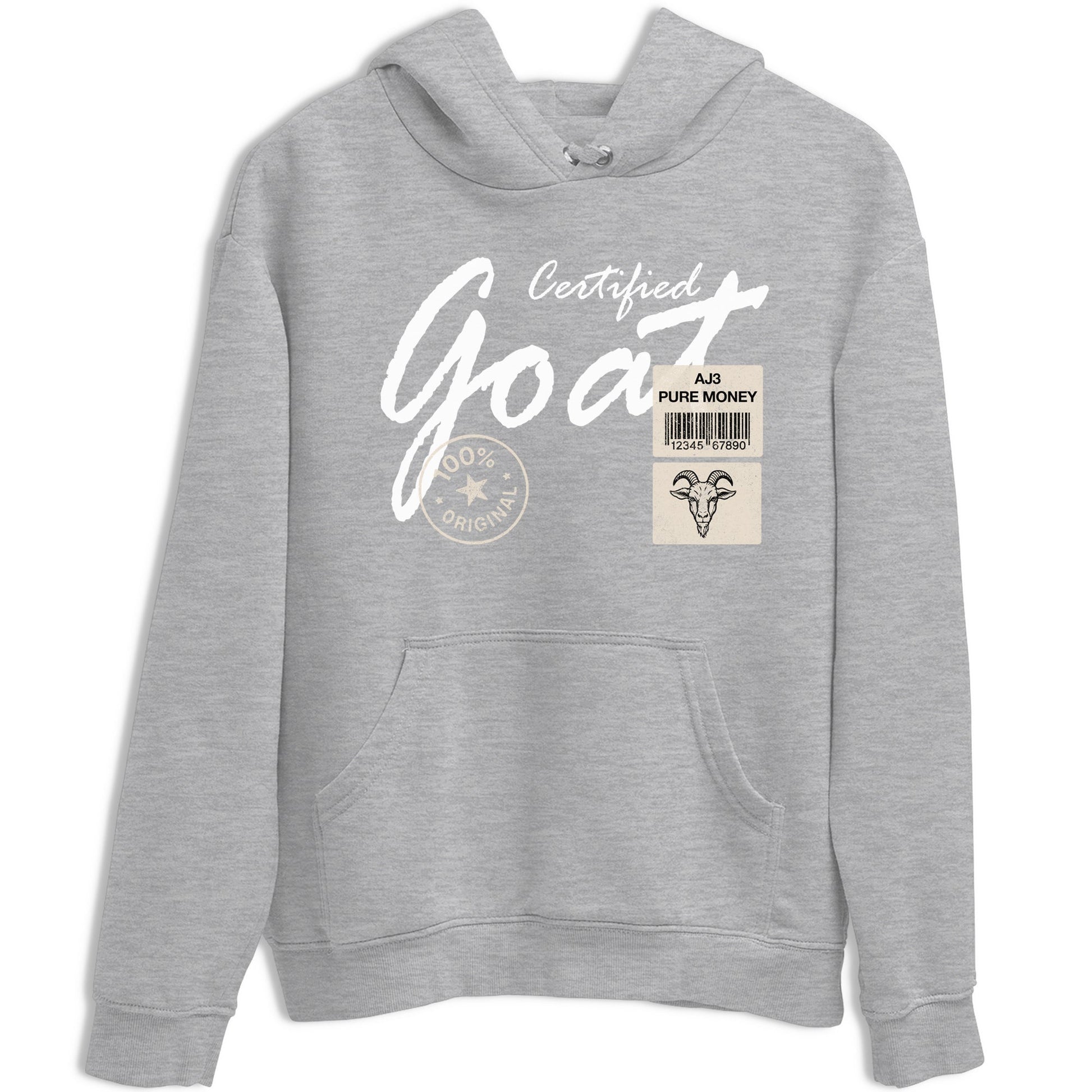 Certified Goat sneaker match t-shirt styled to complete your fit with the Air Jordan 3 Pure Money sneakers, shown in Heather Grey 2.