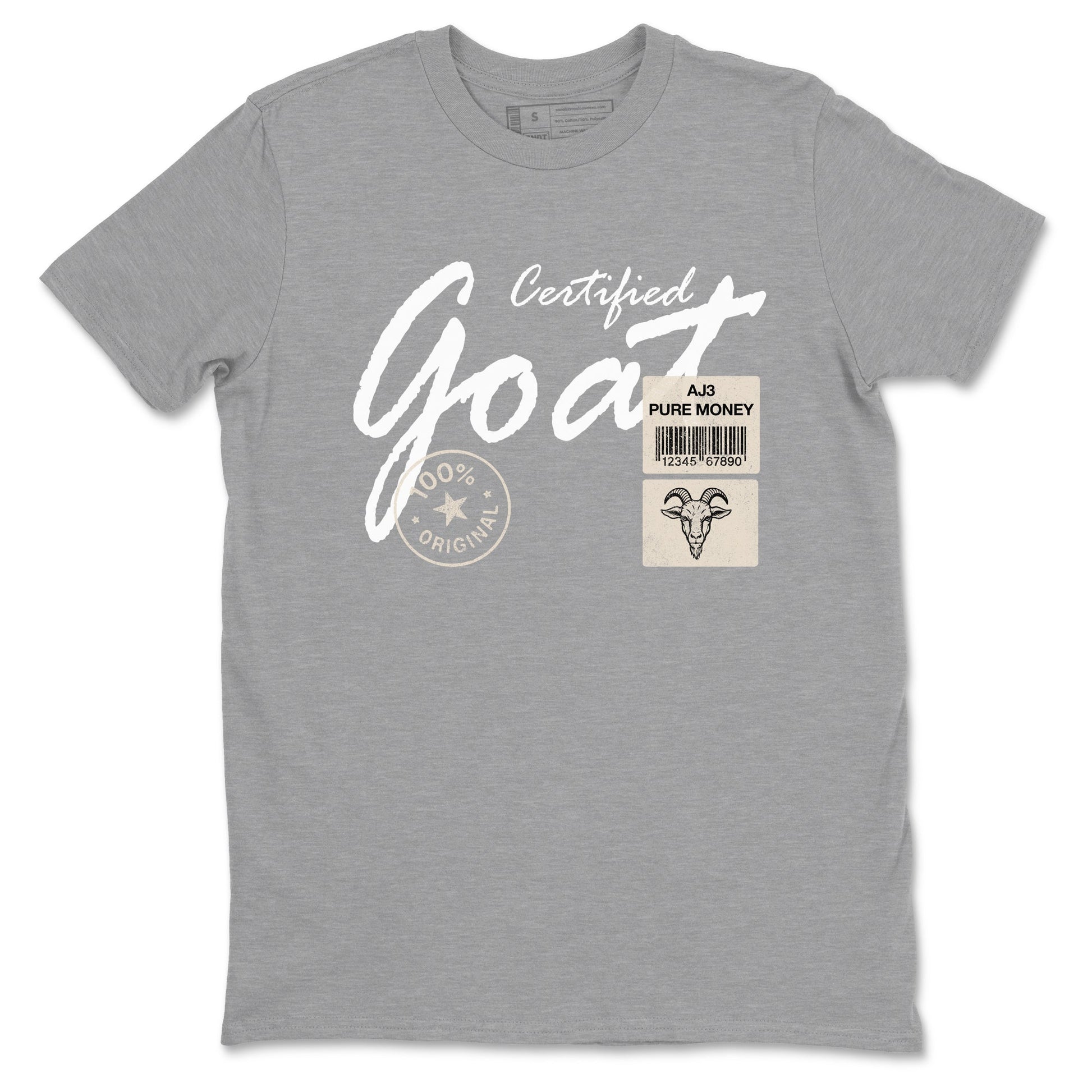 Certified Goat sneaker match t-shirt styled to complete your fit with the Air Jordan 3 Pure Money sneakers, shown in Heather Grey 2.
