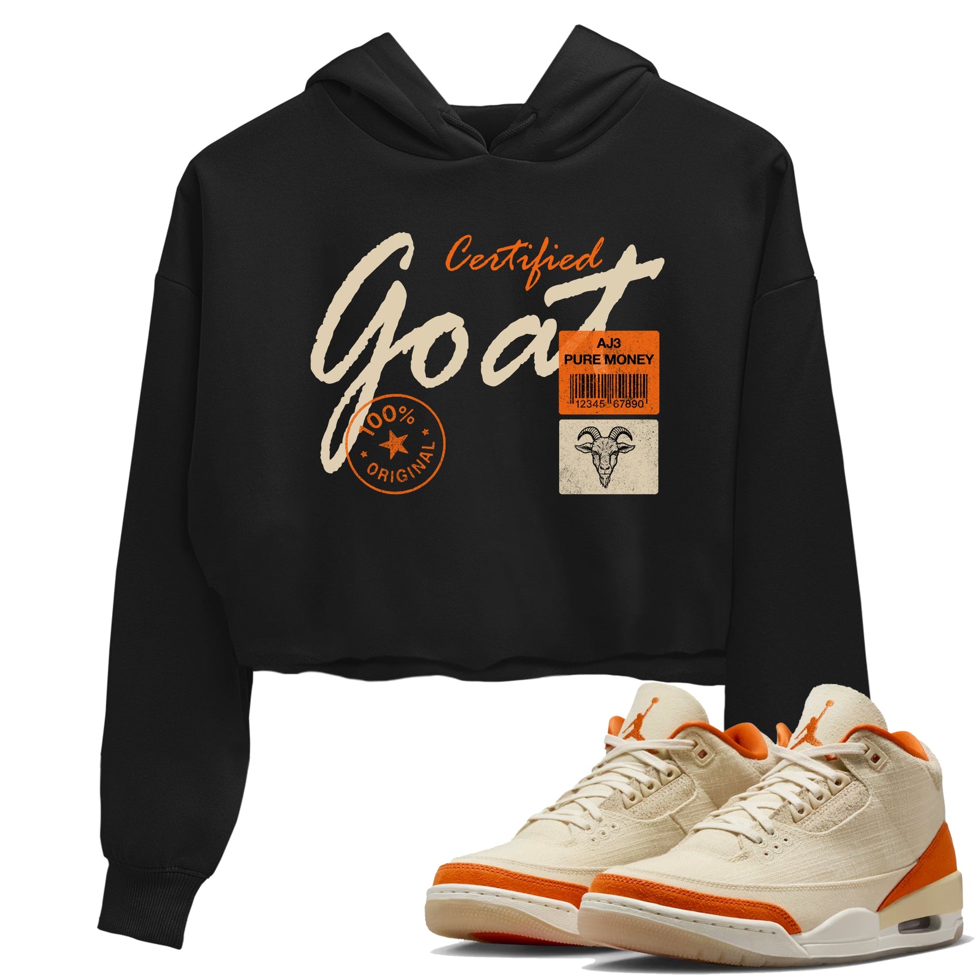 Certified Goat womens crop tee made to vibe with the Air Jordan 3 Starfish sneakers — the perfect match in Black 1.