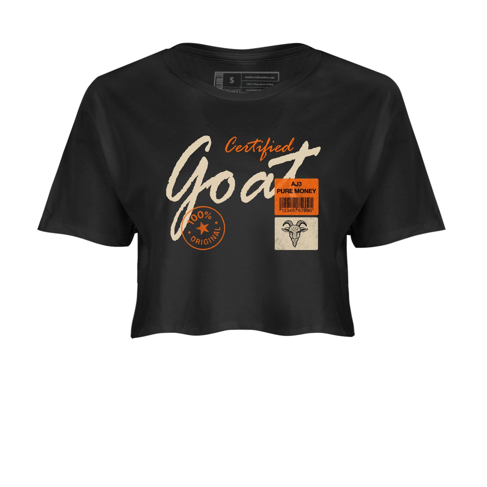 Certified Goat womens crop tee made to vibe with the Air Jordan 3 Starfish sneakers — the perfect match in Black 2.