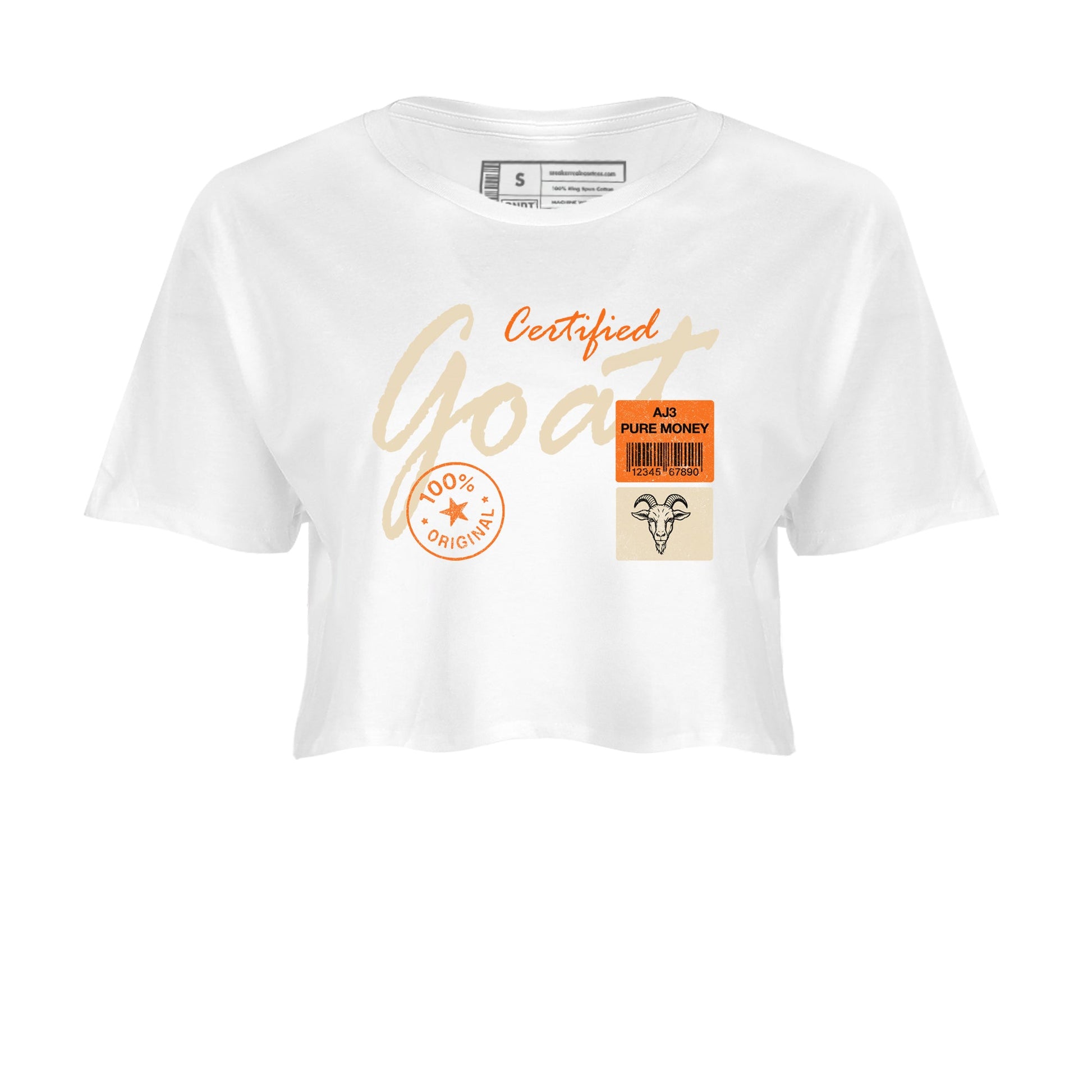 Certified Goat womens crop tee made to vibe with the Air Jordan 3 Starfish sneakers — the perfect match in White 2.