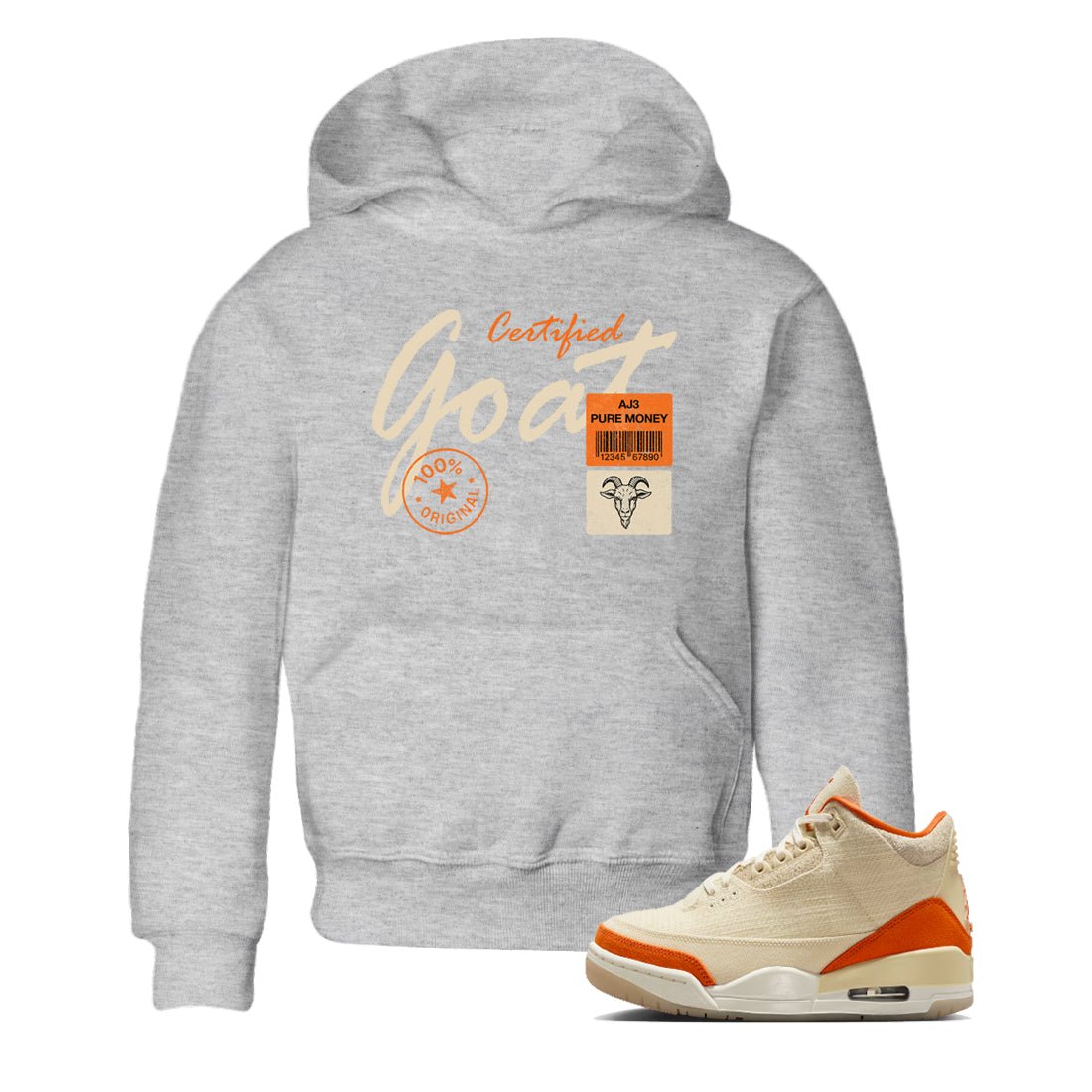 Certified Goat baby and kids t-shirt crafted for little sneakerheads to shine with the Air Jordan 3 Starfish sneakers, displayed in Heather Grey 1.