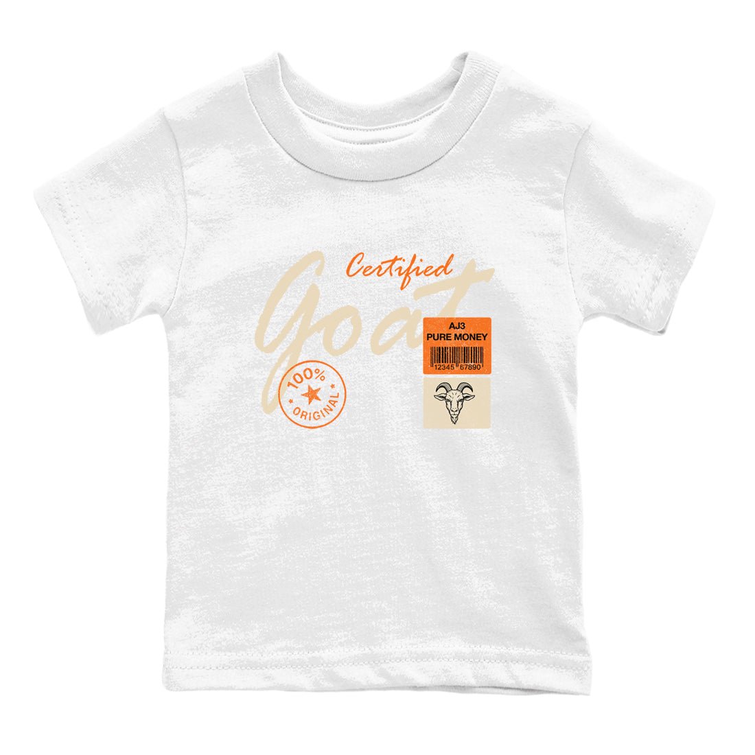 Certified Goat baby and kids t-shirt crafted for little sneakerheads to shine with the Air Jordan 3 Starfish sneakers, displayed in White 2.