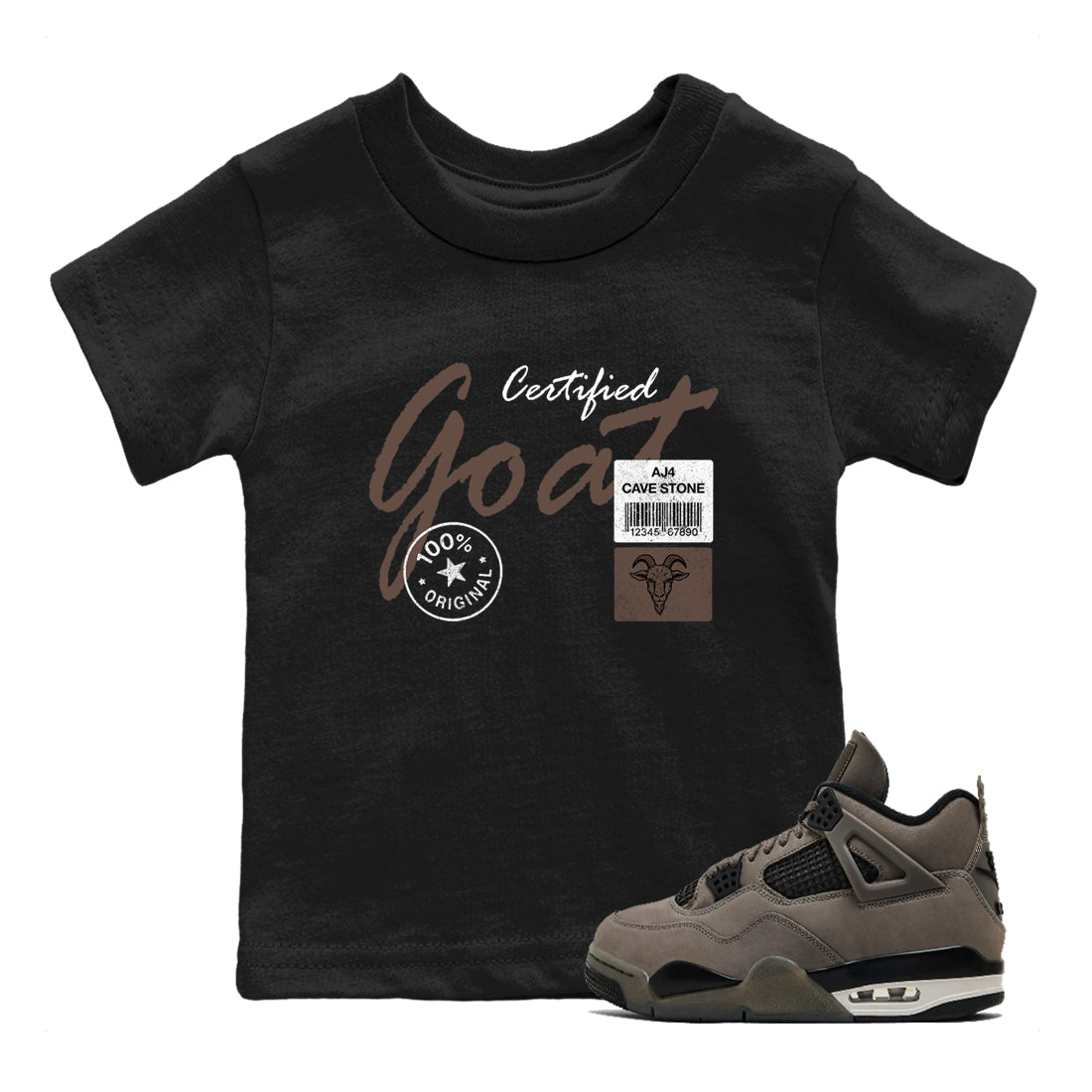 Sneaker match tees – Sneaker Tees To Match Air Jordan 4 Cave Stone Shoes – Certified Goat Kids T-Shirt Black 1