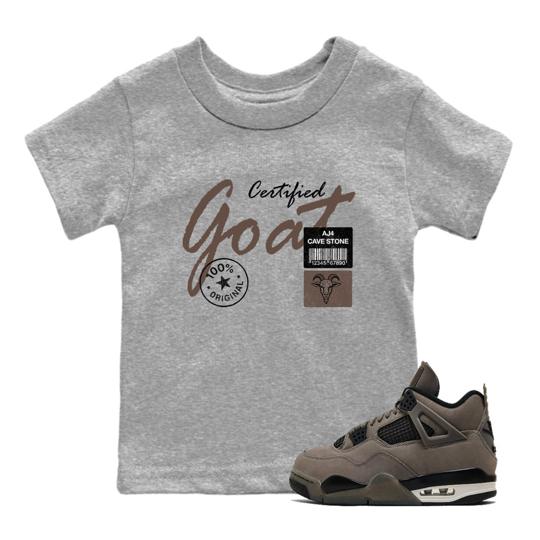 Sneaker match tees – Sneaker Tees To Match Air Jordan 4 Cave Stone Shoes – Certified Goat Kids T-Shirt Heather Grey 1