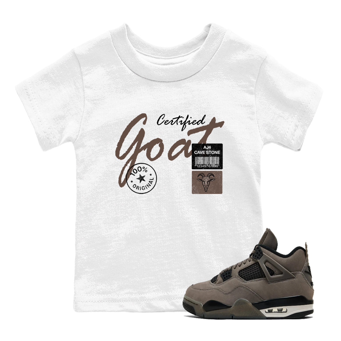 Sneaker match tees – Sneaker Tees To Match Air Jordan 4 Cave Stone Shoes – Certified Goat Kids T-Shirt White 1