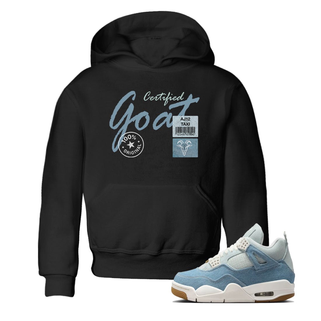 Sneaker match tees – Sneaker Tees To Match 4s Worn Blue Air Jordan 4 Denim Shoes – Certified Goat Kids T-Shirt Black 1