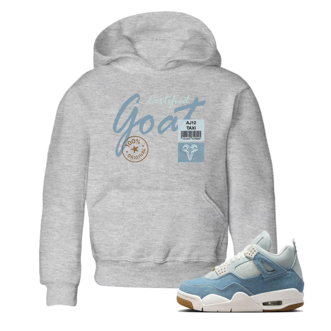 Sneaker match tees – Sneaker Tees To Match 4s Worn Blue Air Jordan 4 Denim Shoes – Certified Goat Kids T-Shirt Heather Grey 1