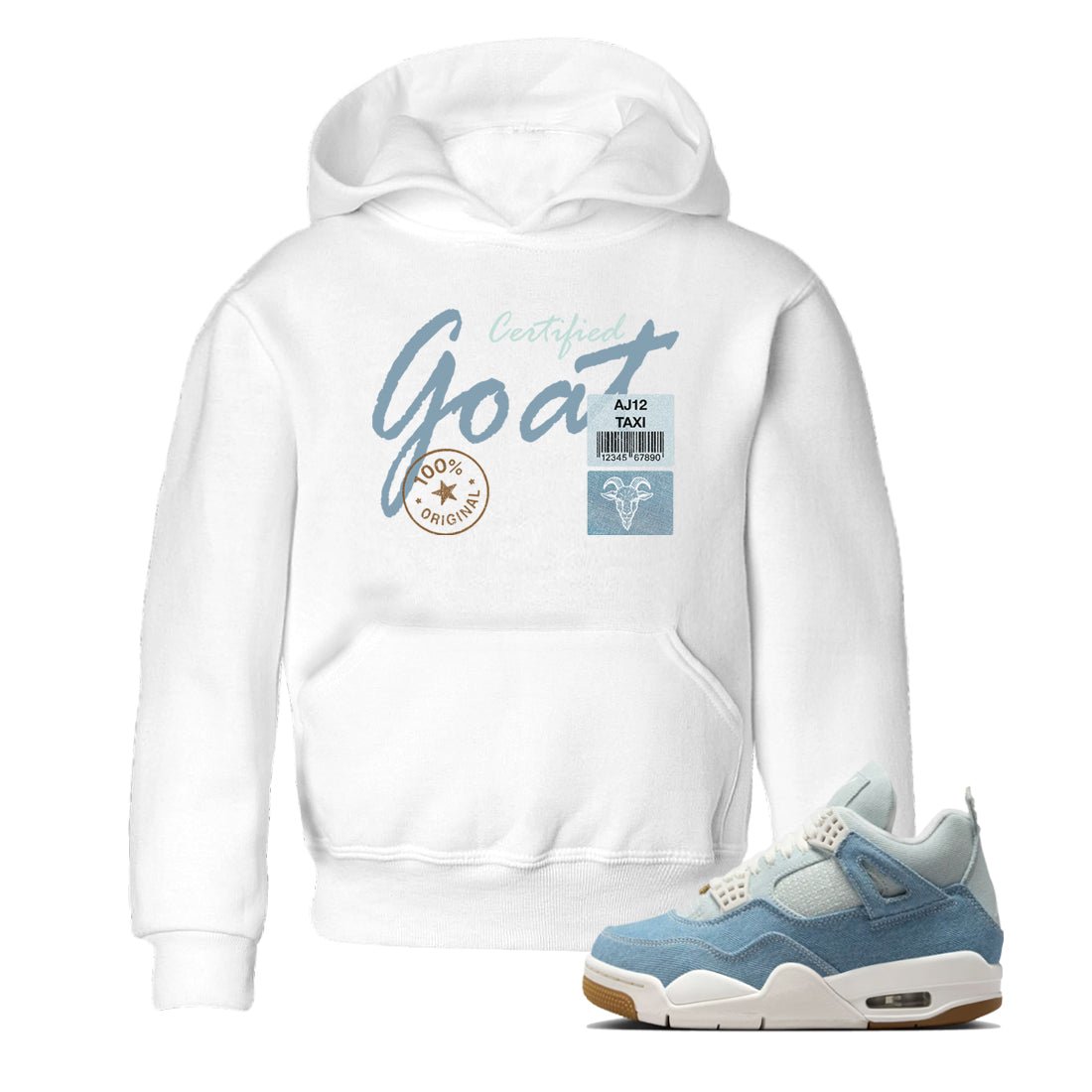Sneaker match tees – Sneaker Tees To Match 4s Worn Blue Air Jordan 4 Denim Shoes – Certified Goat Kids T-Shirt White 1