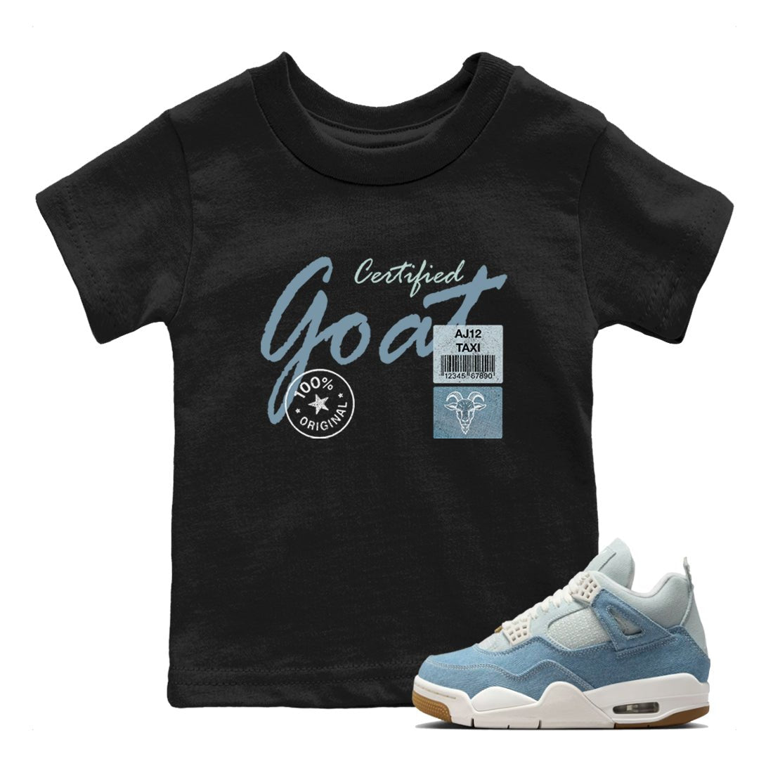 Sneaker match tees – Sneaker Tees To Match 4s Worn Blue Air Jordan 4 Denim Shoes – Certified Goat Kids T-Shirt Black 1