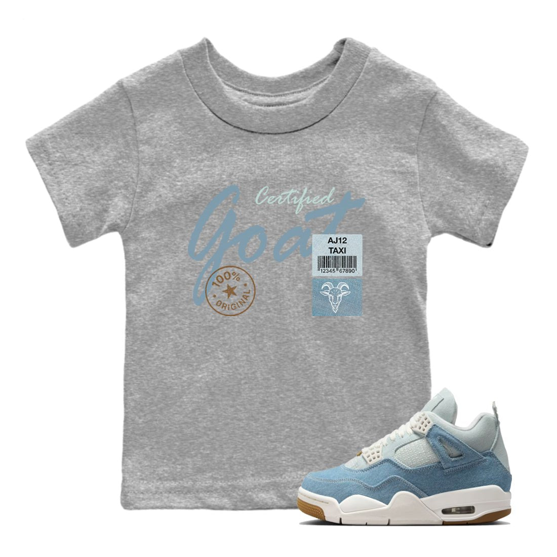Sneaker match tees – Sneaker Tees To Match 4s Worn Blue Air Jordan 4 Denim Shoes – Certified Goat Kids T-Shirt Heather Grey 1