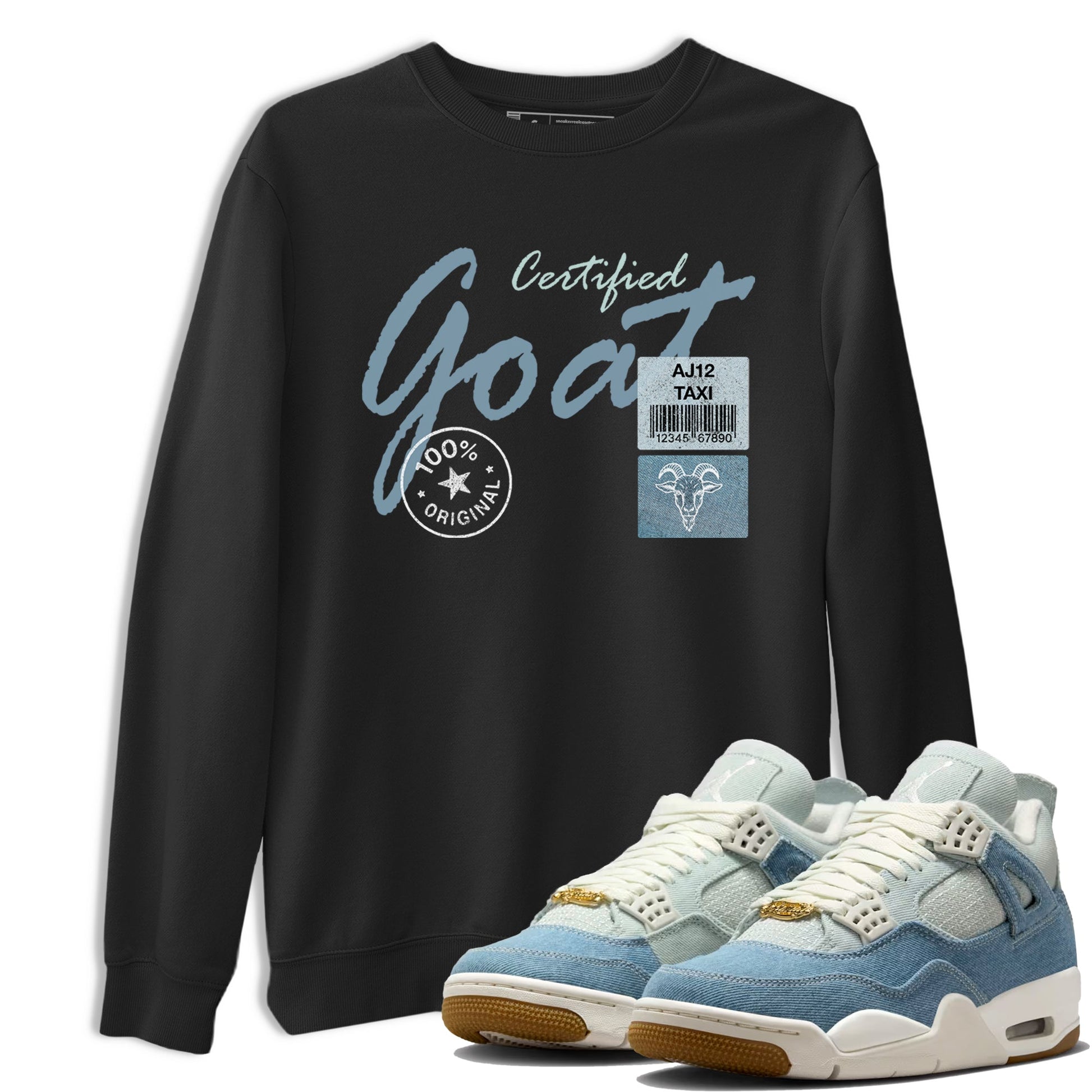 Sneaker match tees – Sneaker Tees To Match 4s Worn Blue Air Jordan 4 Denim Shoes – Certified Goat Tee Black 1
