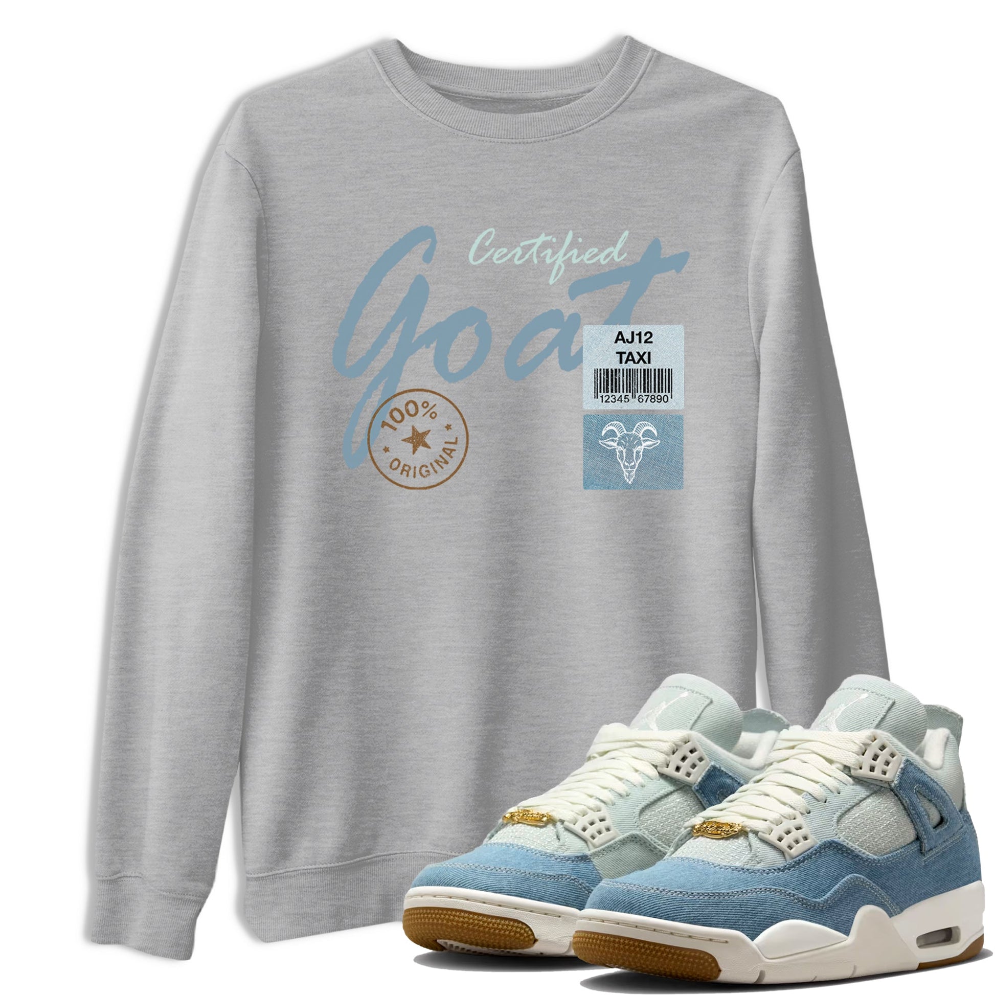Sneaker match tees – Sneaker Tees To Match 4s Worn Blue Air Jordan 4 Denim Shoes – Certified Goat Tee Heather Grey 1