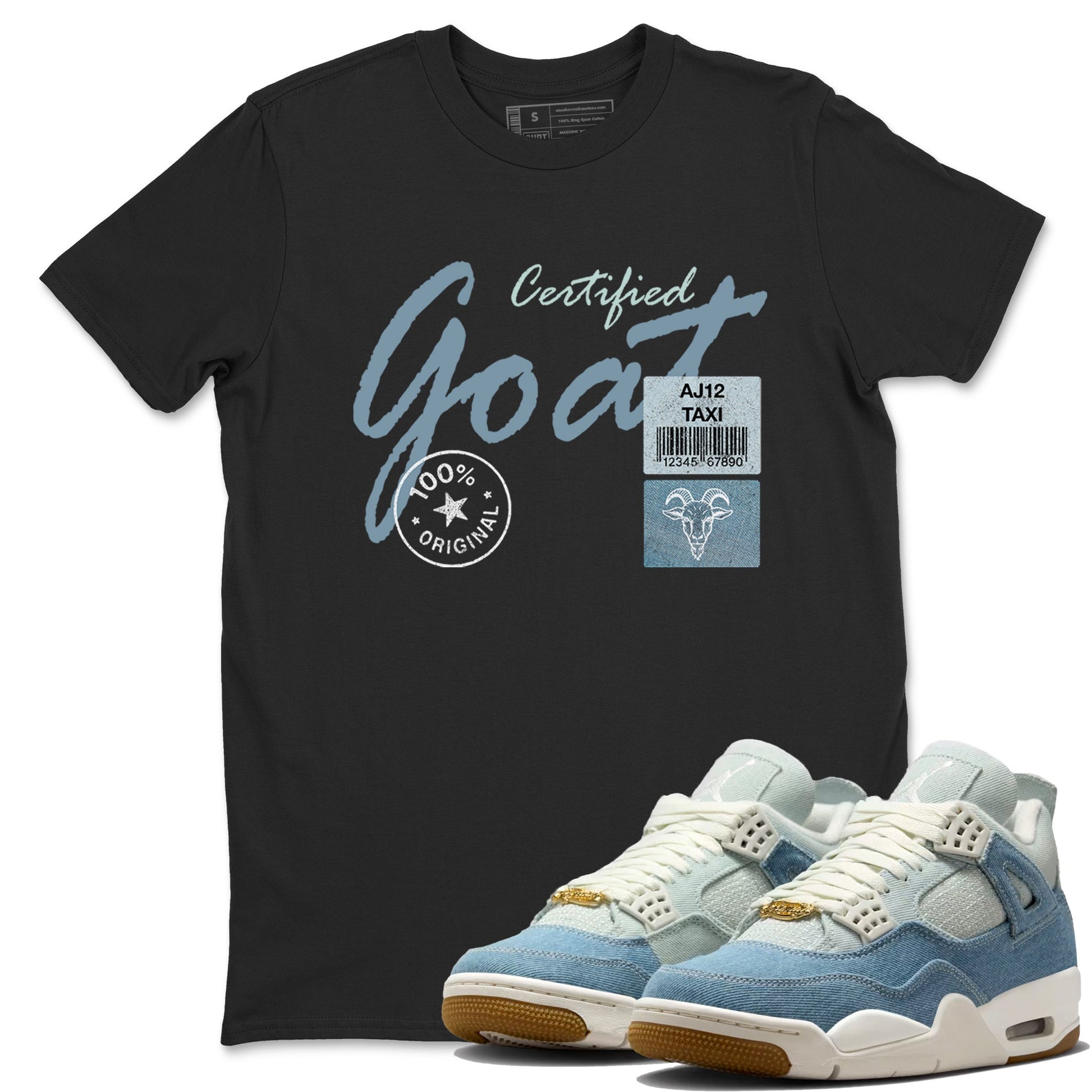 Sneaker match tees – Sneaker Tees To Match 4s Worn Blue Air Jordan 4 Denim Shoes – Certified Goat Tee Black 1