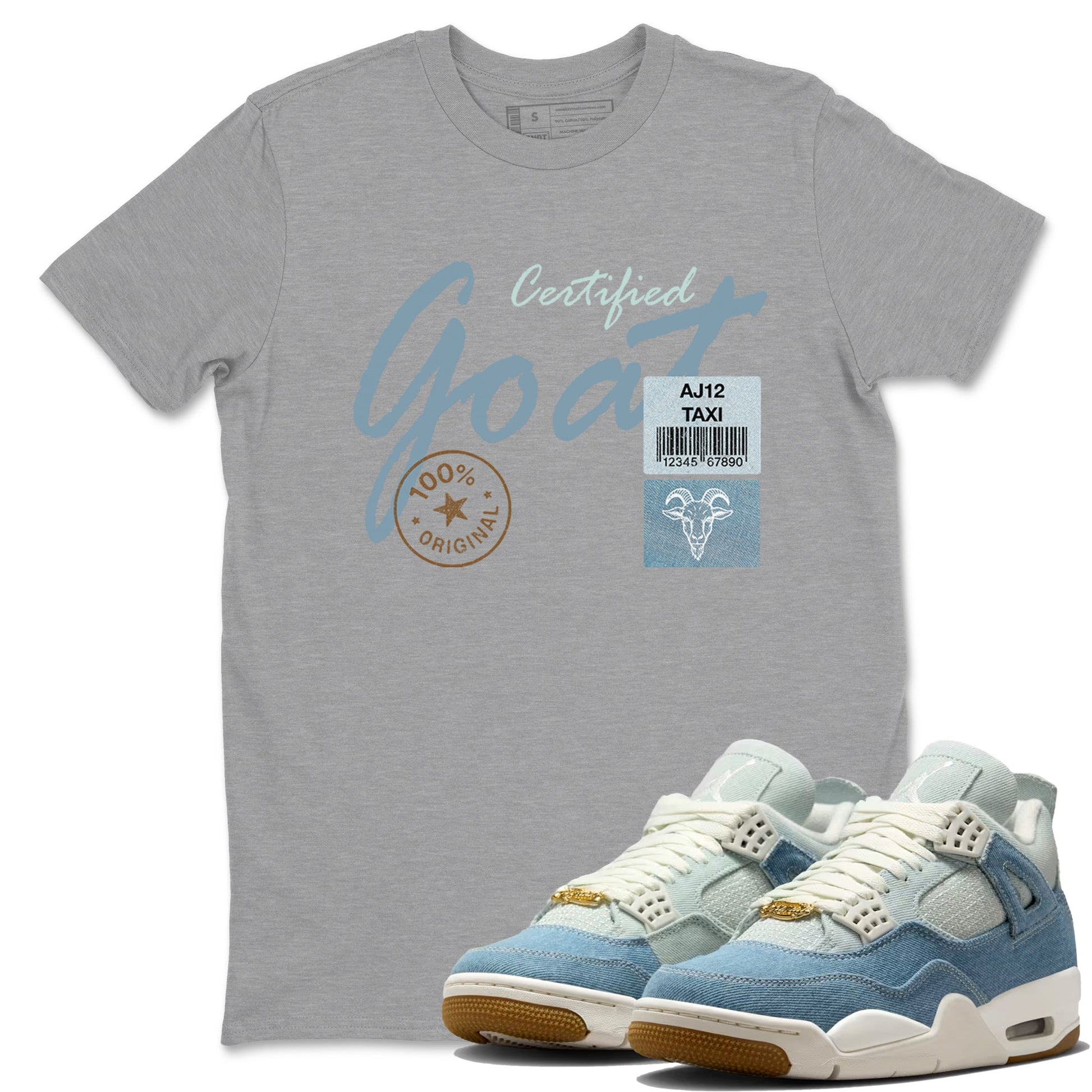 Sneaker match tees – Sneaker Tees To Match 4s Worn Blue Air Jordan 4 Denim Shoes – Certified Goat Tee Heather Grey 1