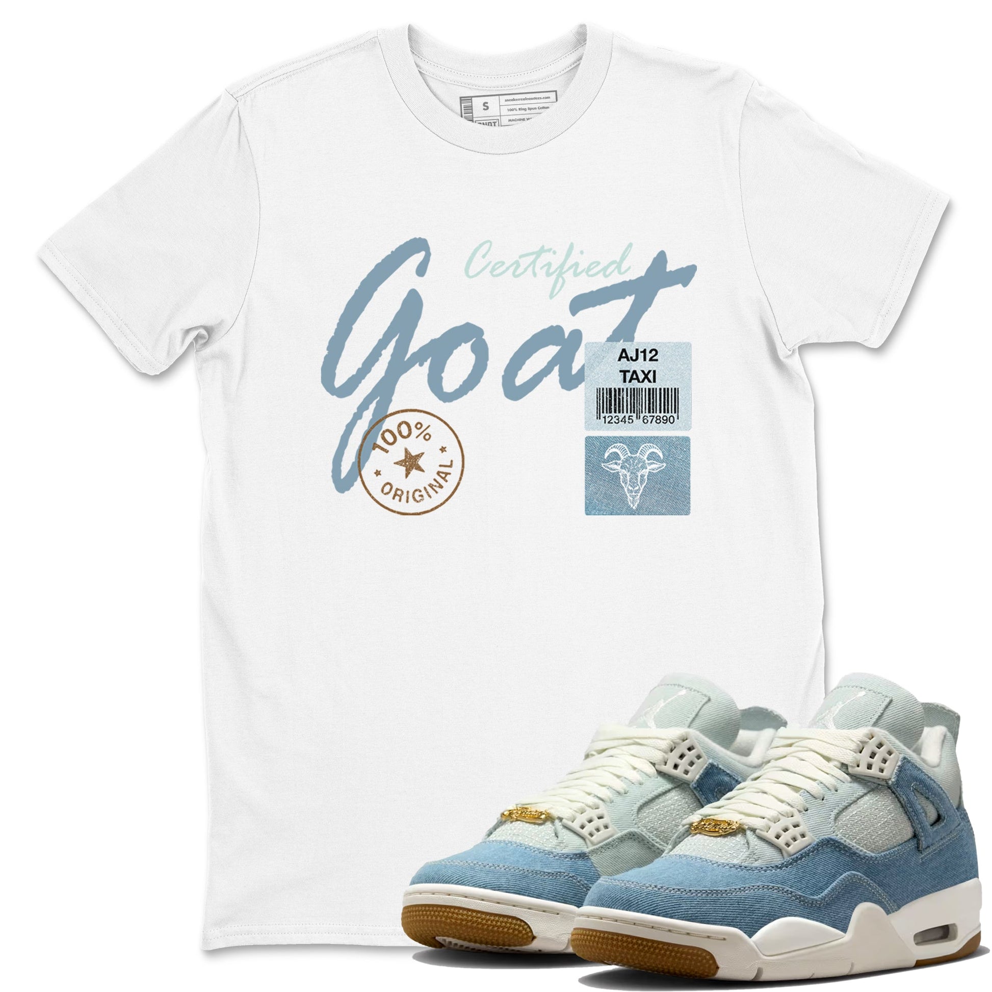 Sneaker match tees – Sneaker Tees To Match 4s Worn Blue Air Jordan 4 Denim Shoes – Certified Goat Tee White 1