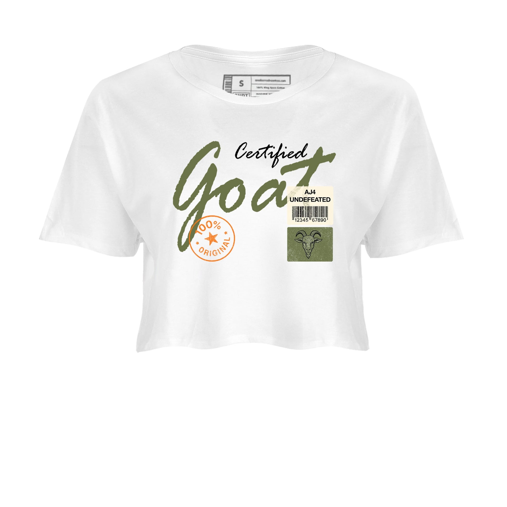 Sneaker match tees – Sneaker Tees To Match Undefeated inspired colorways Air Jordan 4 OG Olive Shoes – Certified Goat Crop T-Shirt White 2