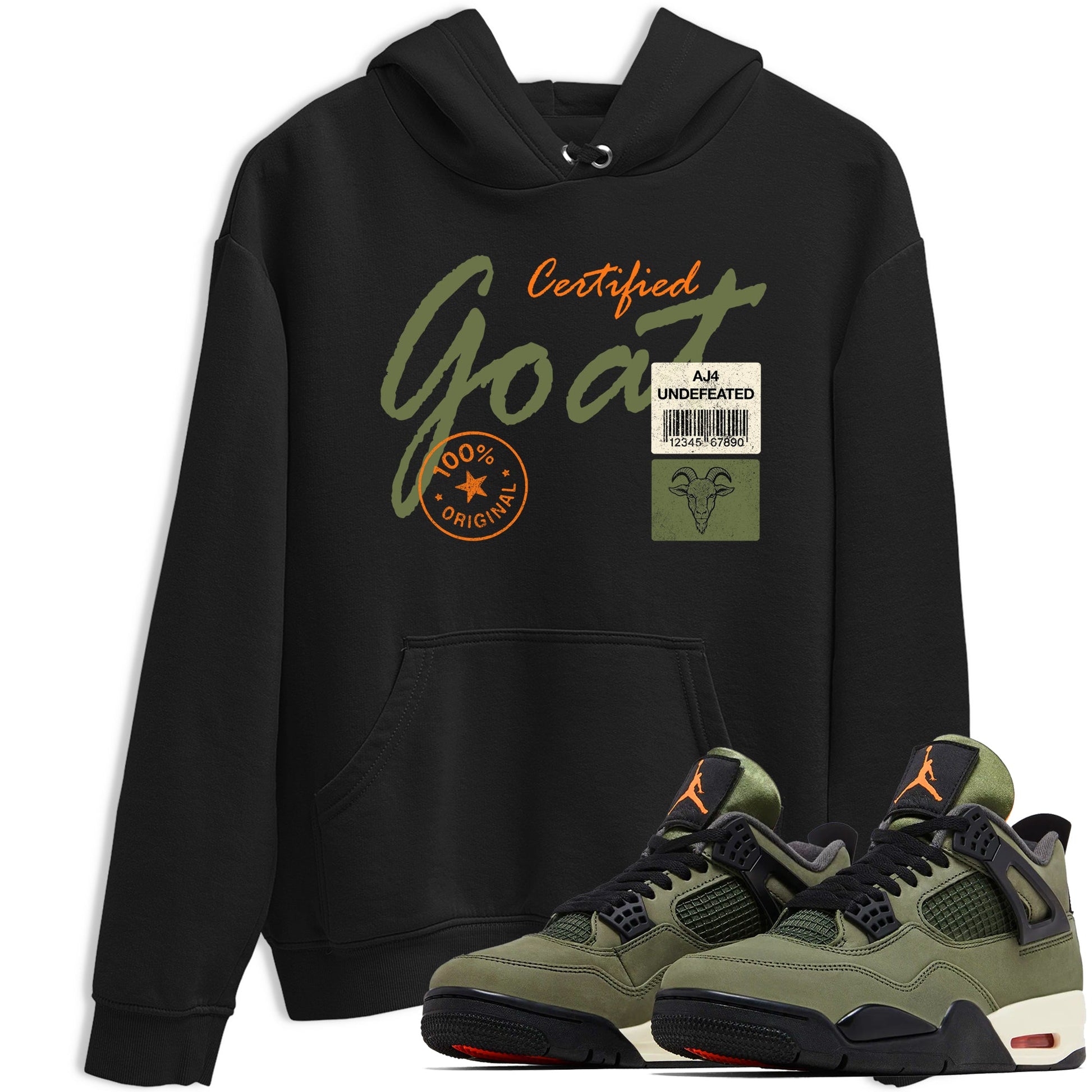 Sneaker match tees – Sneaker Tees To Match Undefeated inspired colorways Air Jordan 4 OG Olive Shoes – Certified Goat Tee Black 1