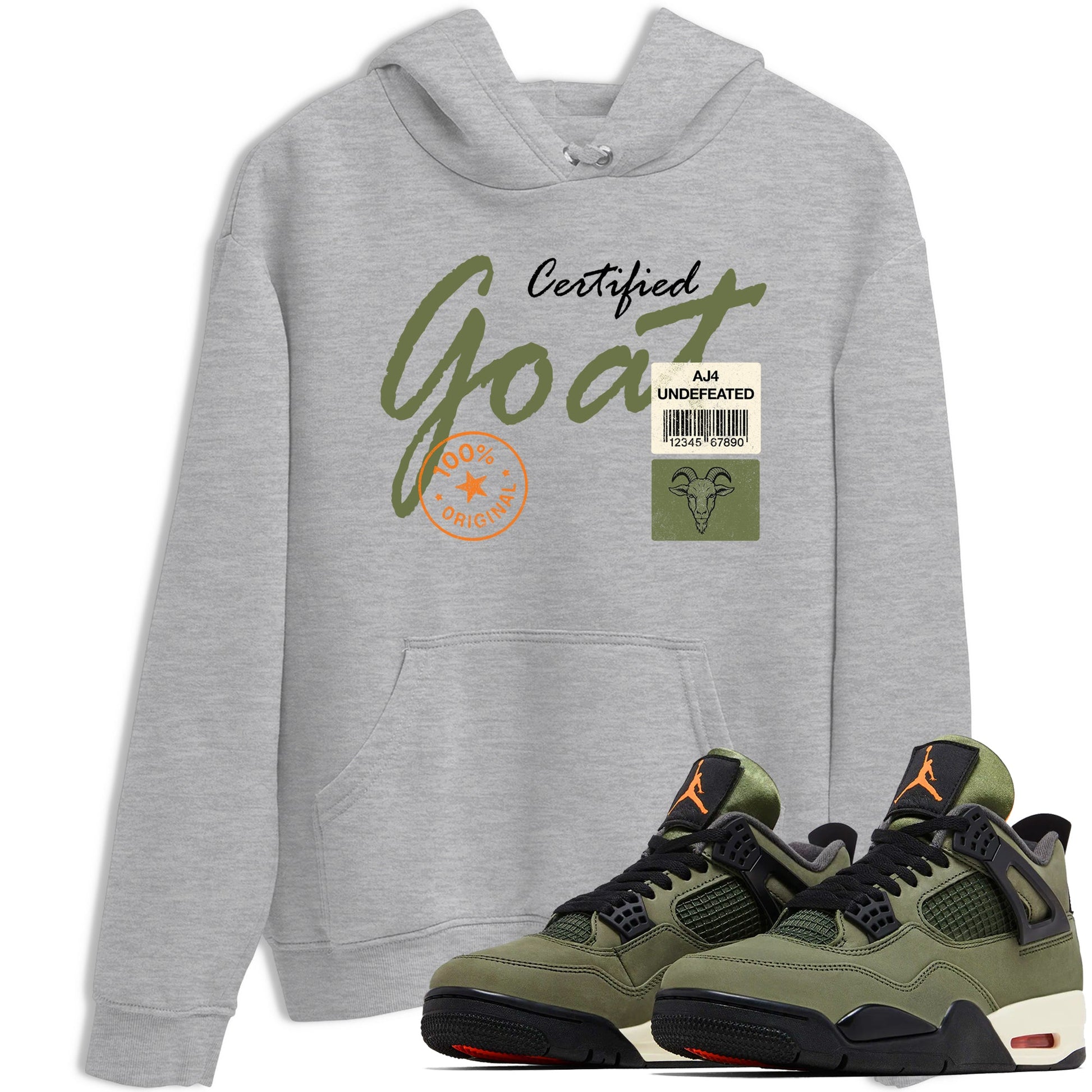 Sneaker match tees – Sneaker Tees To Match Undefeated inspired colorways Air Jordan 4 OG Olive Shoes – Certified Goat Tee Heather Grey 1