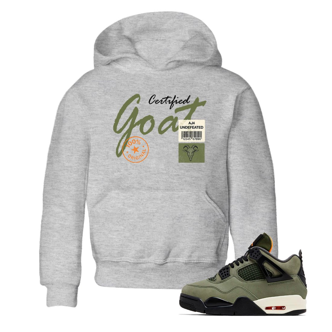Sneaker match tees – Sneaker Tees To Match Undefeated inspired colorways Air Jordan 4 OG Olive Shoes – Certified Goat Kids T-Shirt Heather Grey 1