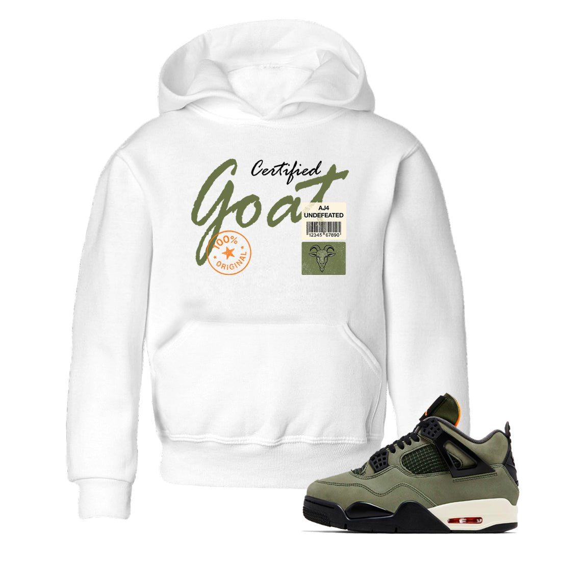 Sneaker match tees – Sneaker Tees To Match Undefeated inspired colorways Air Jordan 4 OG Olive Shoes – Certified Goat Kids T-Shirt White 1